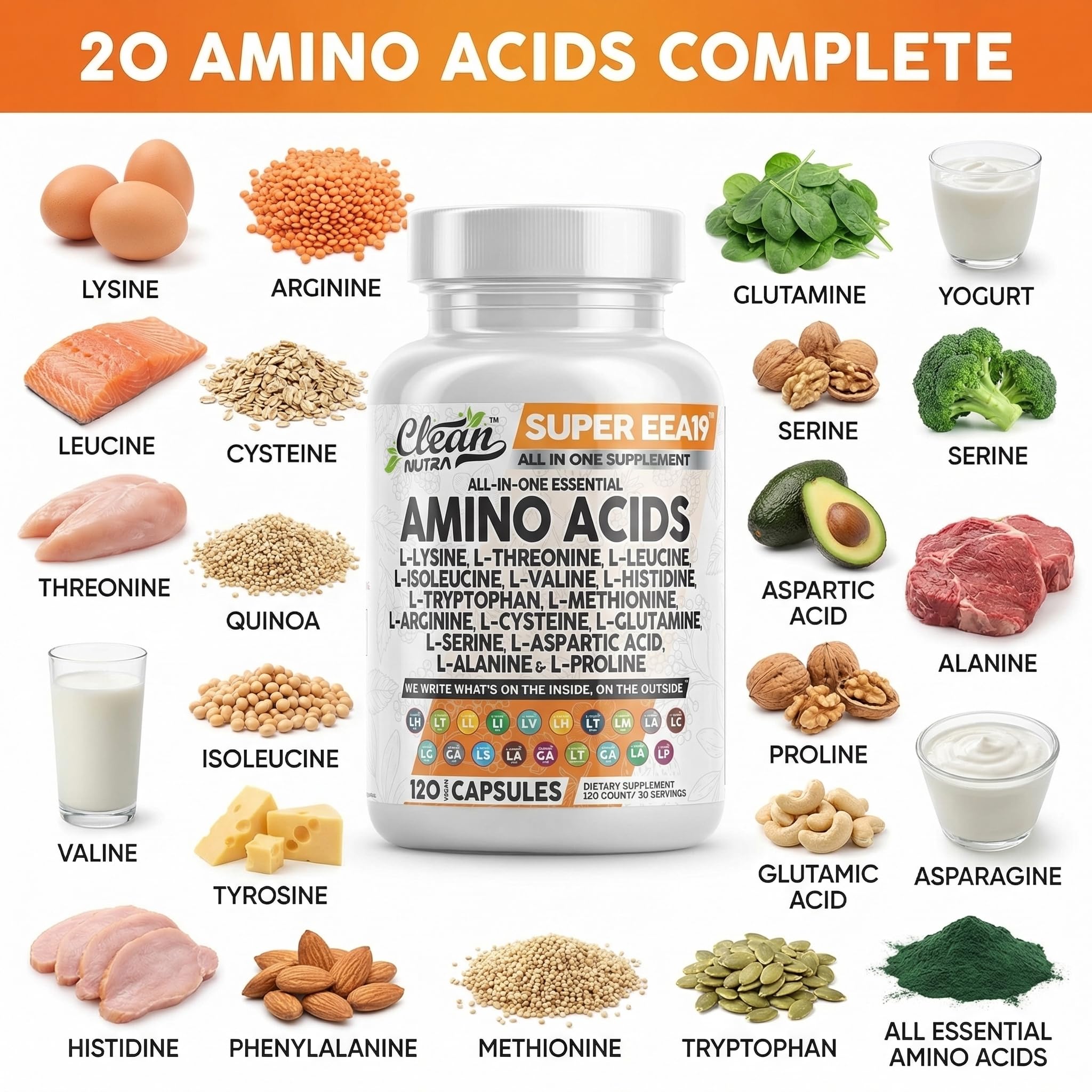 Clean Nutraceuticals amino acids bottle beside glass for daily use