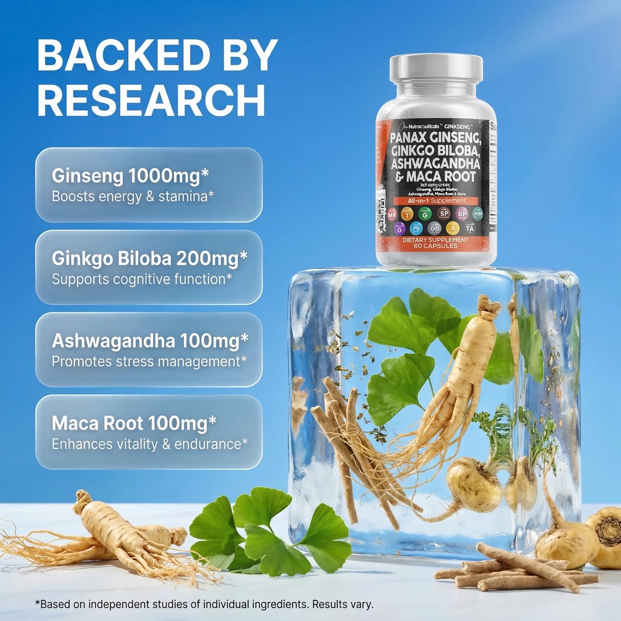 Clean Nutraceuticals Ashwagandha Maca capsules balance mood and energy