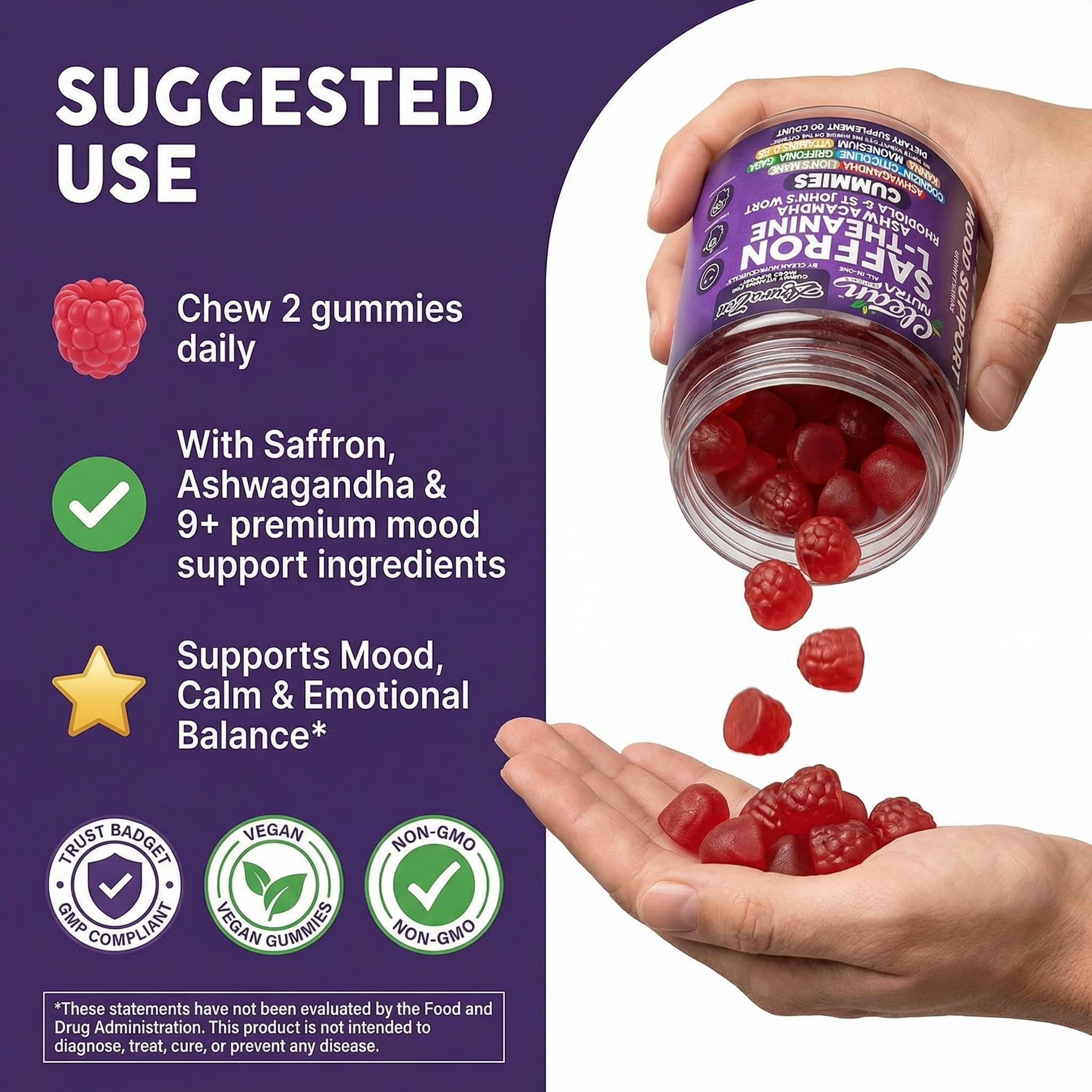 Lions Mane mushroom and Griffonia extract featured in AuraZen for focus and mood.