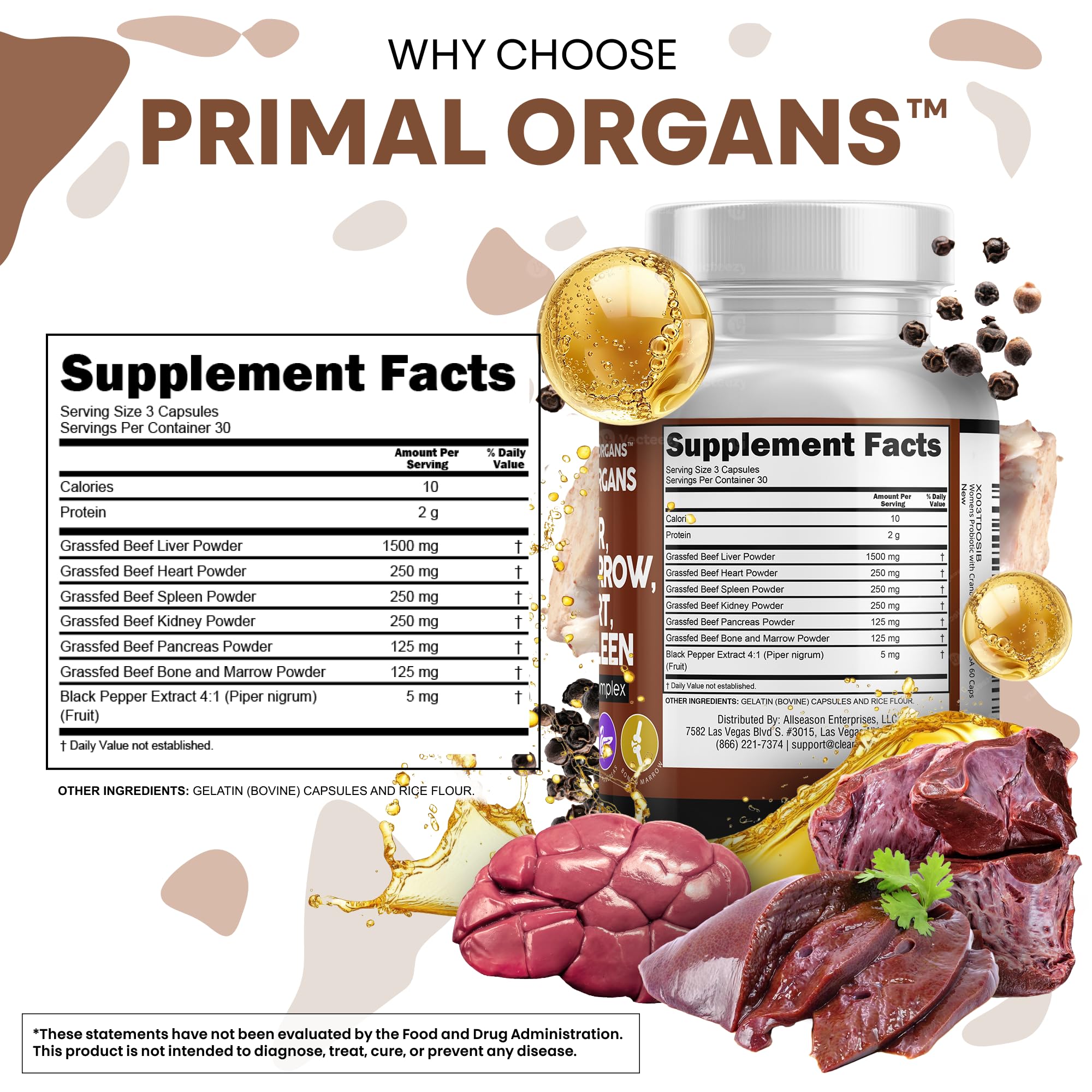 Clean Nutraceuticals beef organ complex bottle highlighting the all-in-one nutrient blend