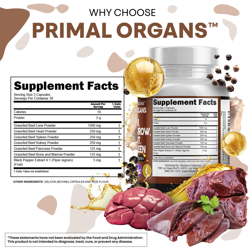 Clean Nutraceuticals beef organ complex bottle highlighting the all-in-one nutrient blend