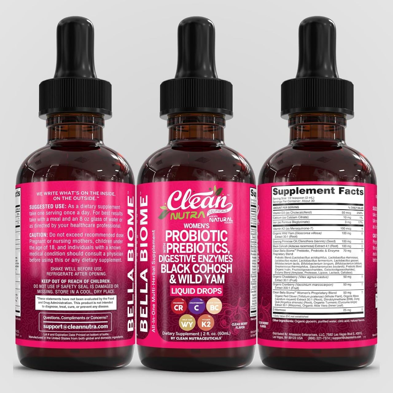 Bella Biotics travel-friendly bottle for on-the-go use.