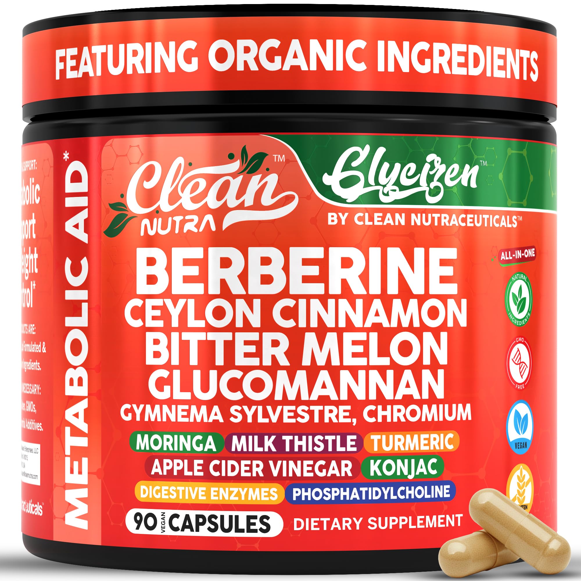 Clean Nutraceuticals berberine capsules bottle for daily balance and energy.