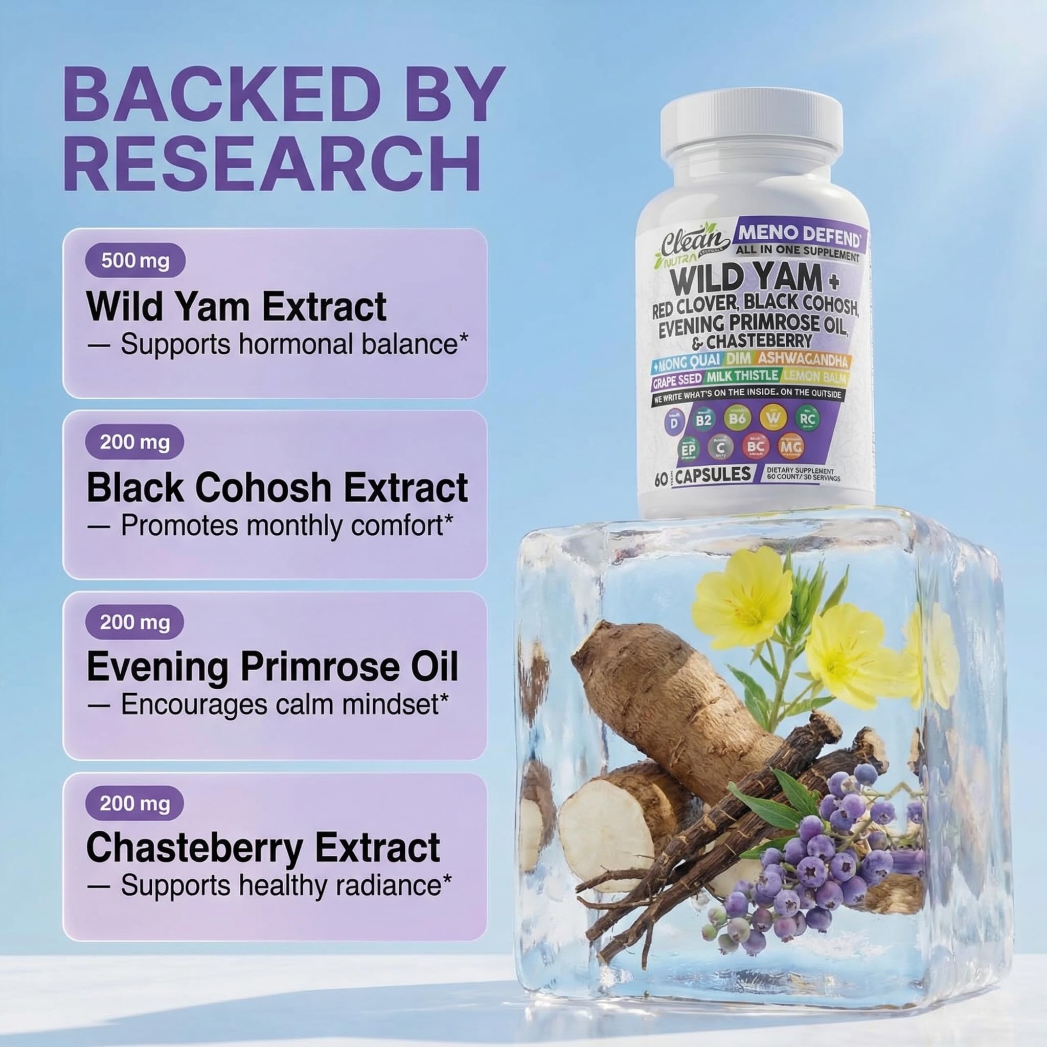 Clean Nutraceuticals black cohosh root capsules close-up for hormonal comfort