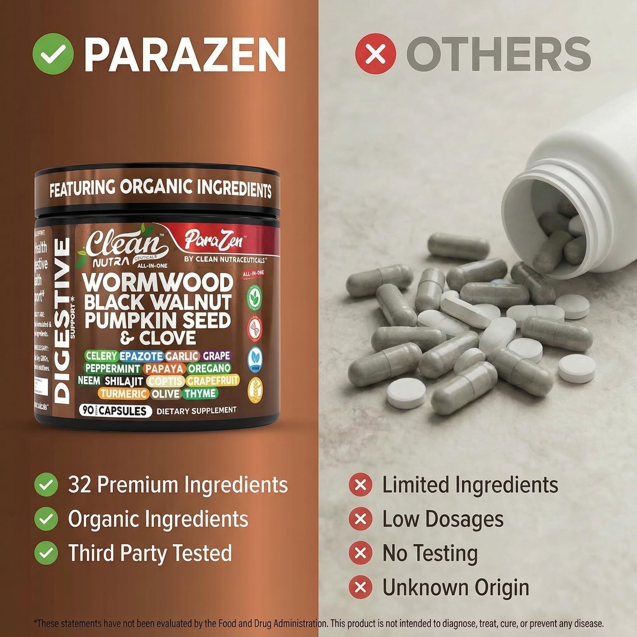 Clean Nutraceuticals black walnut hull bottle hints at natural detox ingredients.