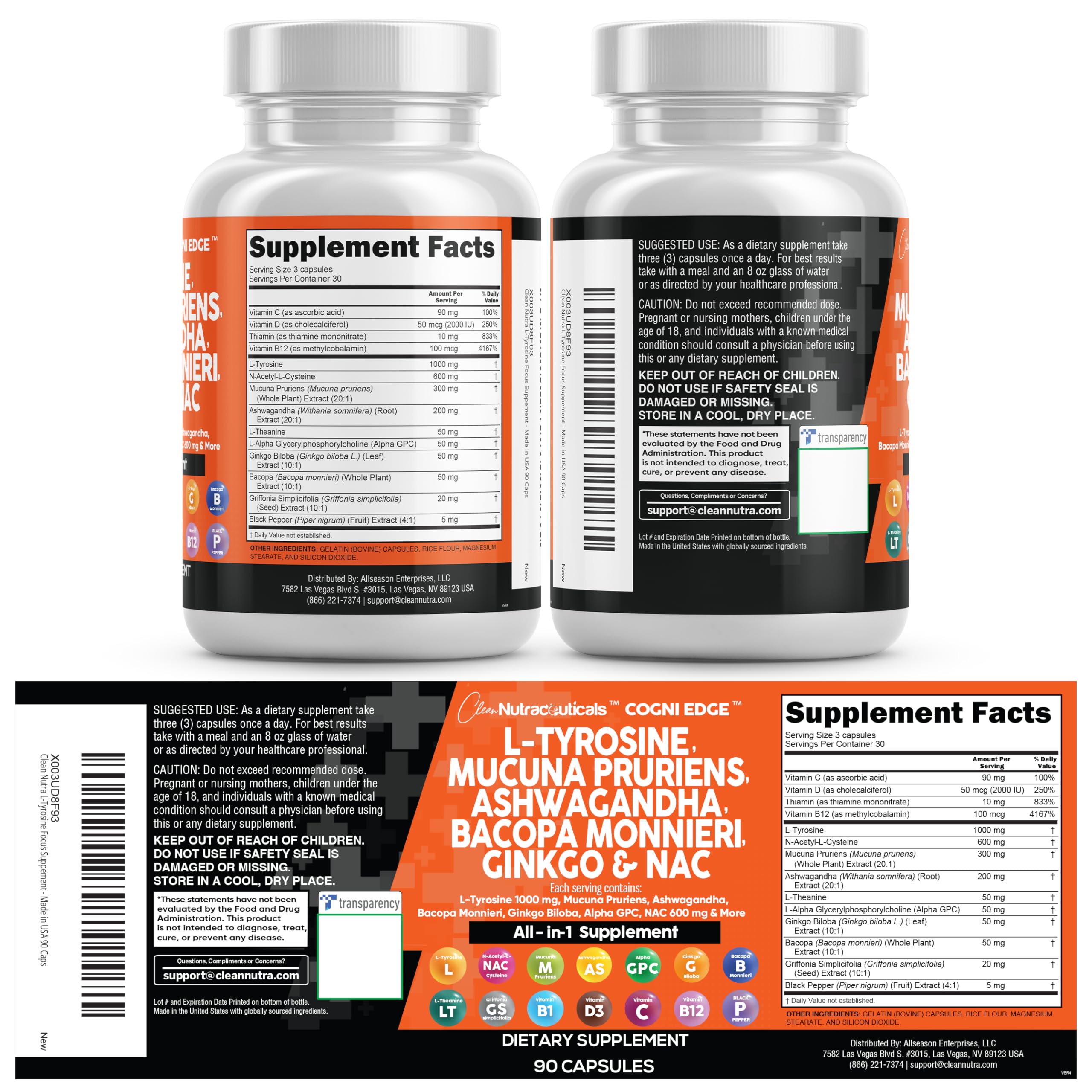 Clean Nutraceuticals focus supplement bottle front view