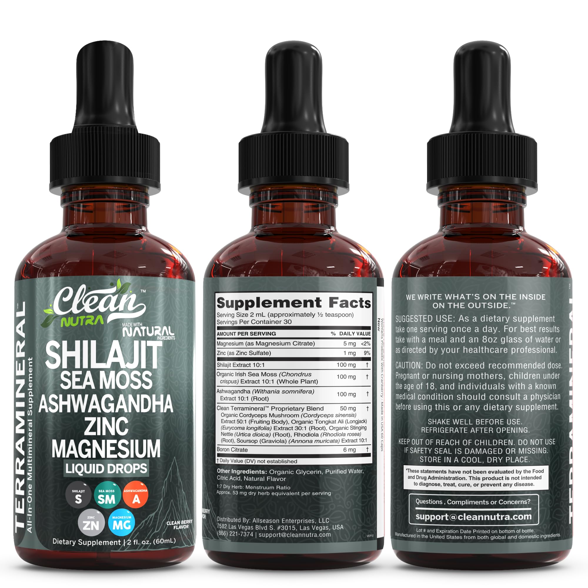 Clean Nutraceuticals Bottle label detail with transparent nutrition information