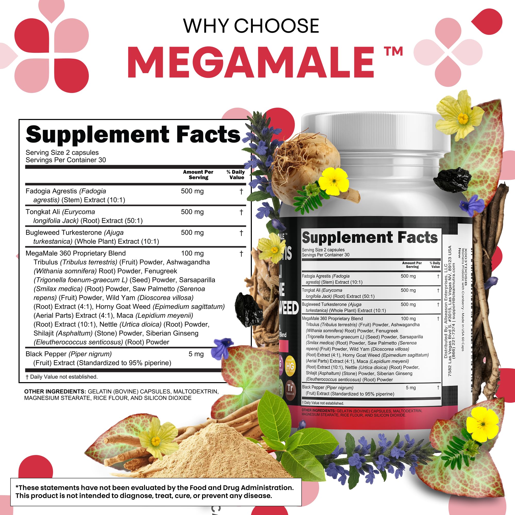 Clean Nutraceuticals bottle side label displays serving size and key ingredients.
