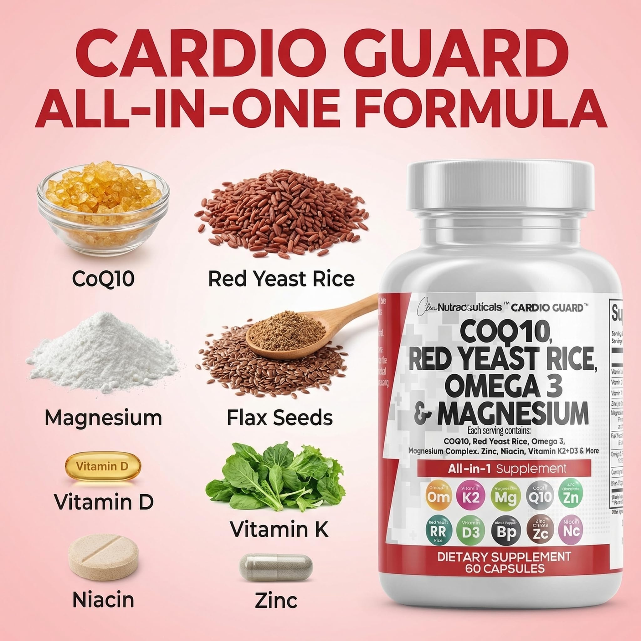 Back of CardioGuard bottle detailing dosage and serving information.