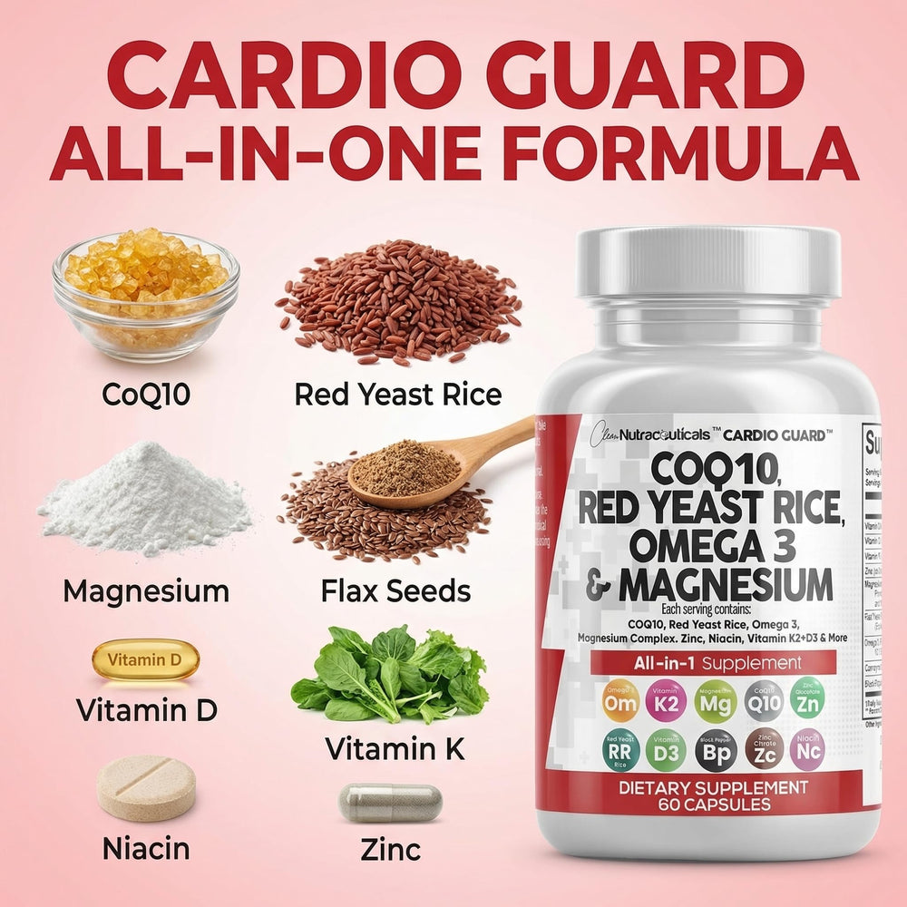 Back of CardioGuard bottle detailing dosage and serving information.