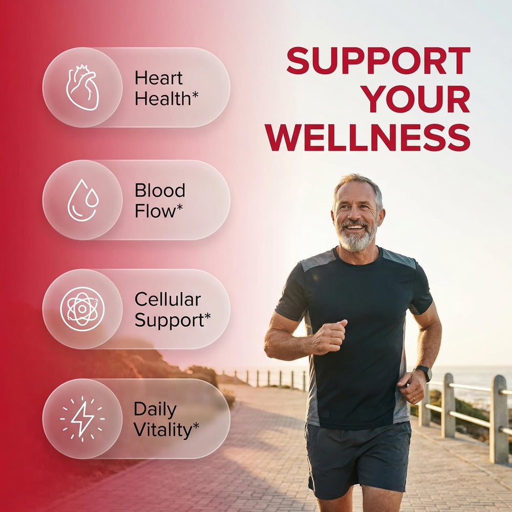 CardioGuard capsules close-up showing CoQ10 and red yeast rice blend.