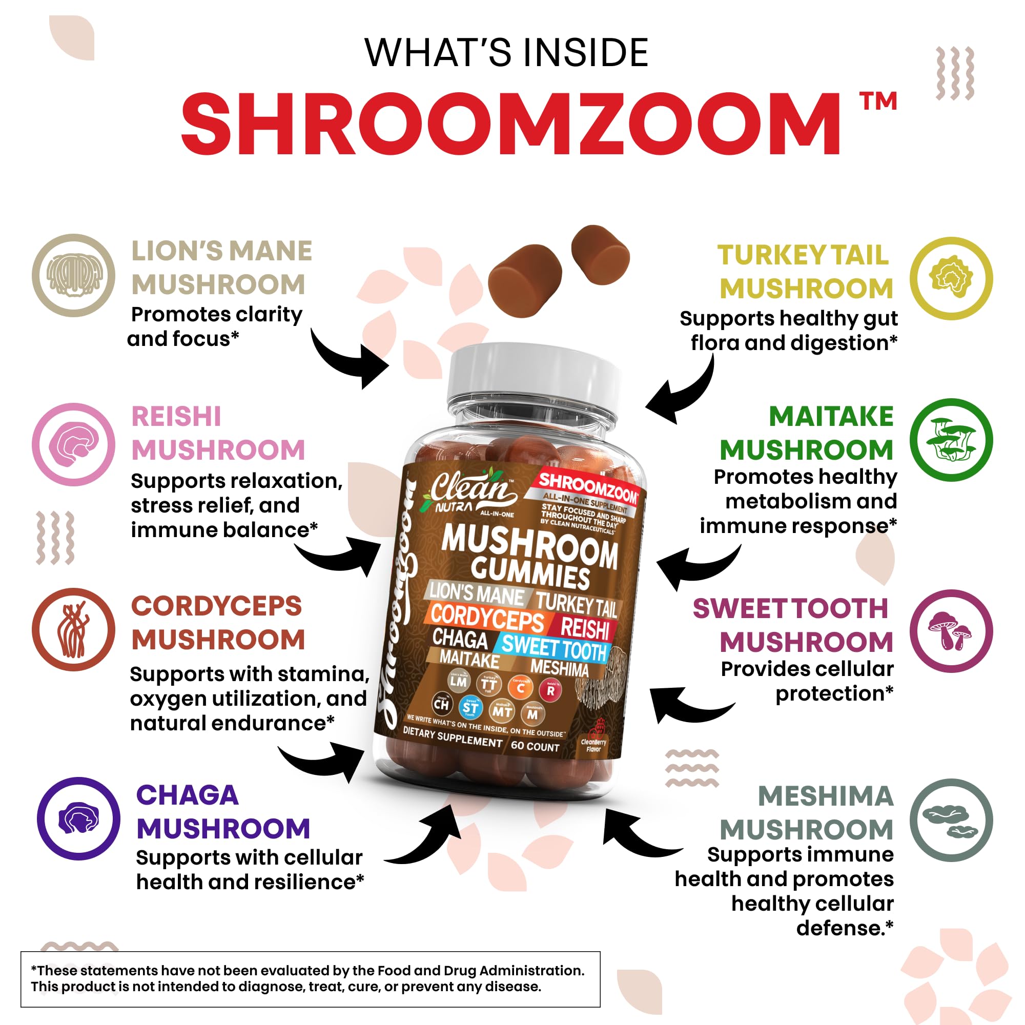 Clean Nutraceuticals Chaga gummies with earthy flavor for daily wellness.