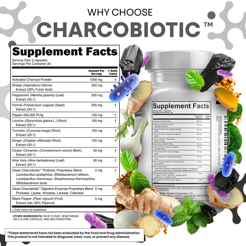 Clean Nutraceuticals CharcoBiotic fennel peppermint blend aids bloating comfort and gut calm.