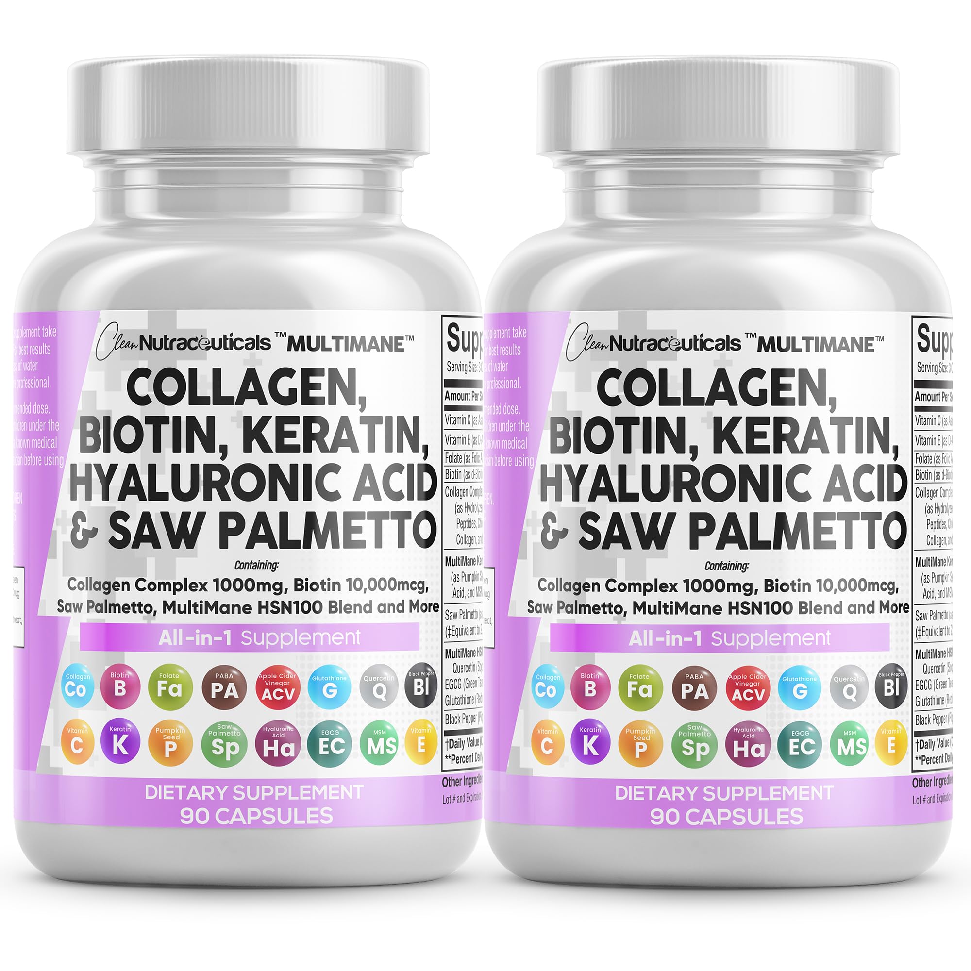 Clean Nutraceuticals collagen pills 1000mg bottle front for hair and skin nourishment.