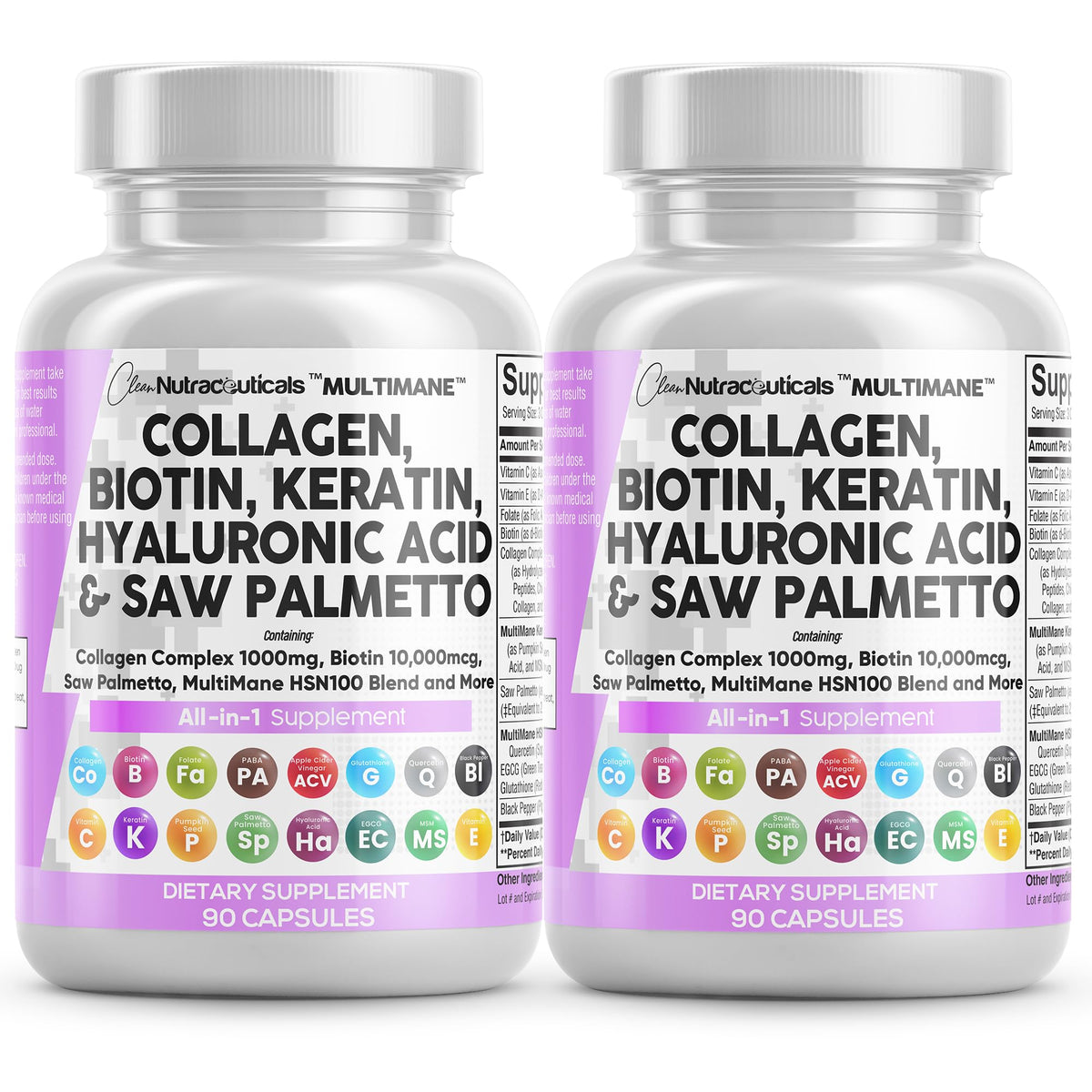 Clean Nutraceuticals collagen pills 1000mg bottle front for hair and skin nourishment.