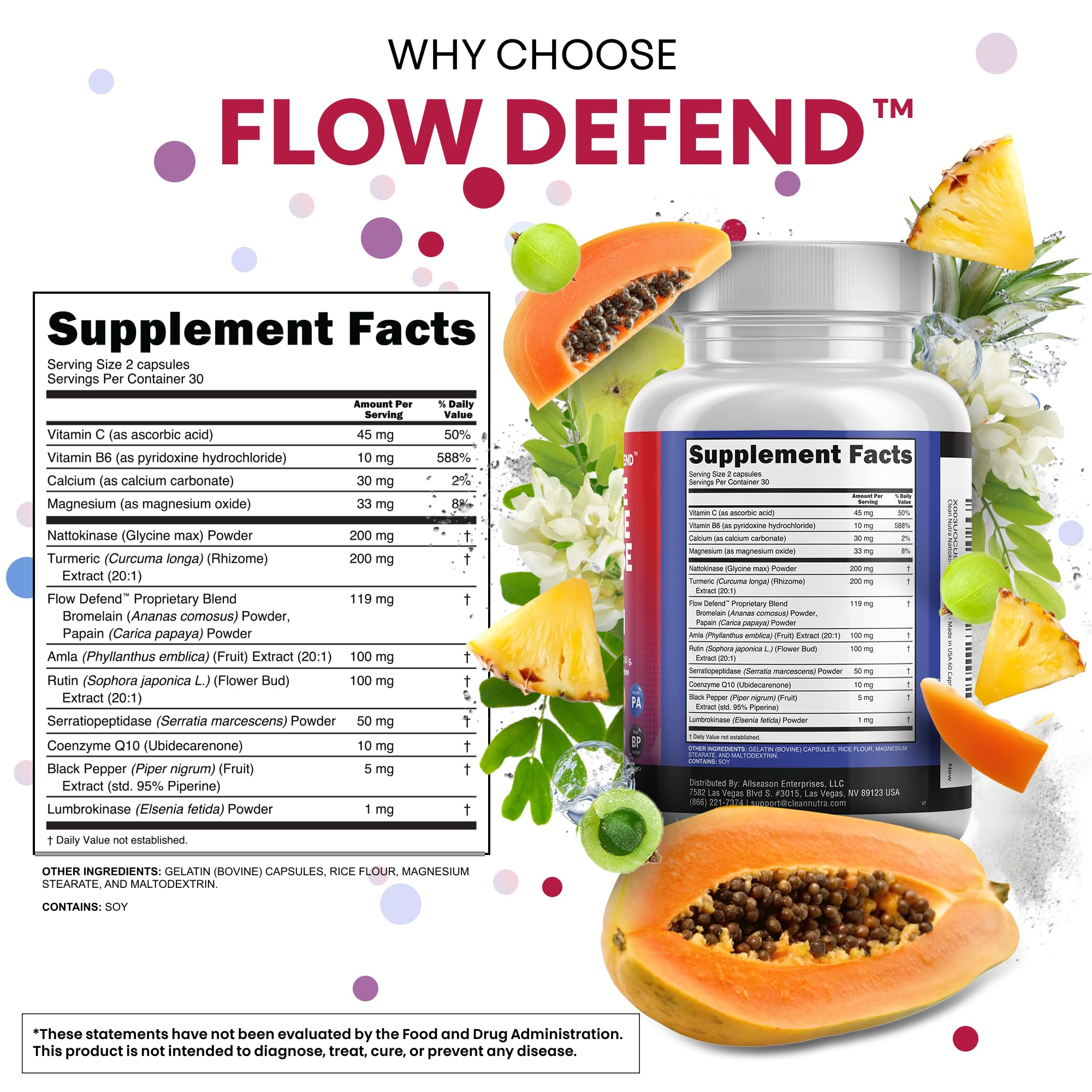 Clean Nutraceuticals CoQ10 and turmeric ingredients in the blend for balanced nutrition.