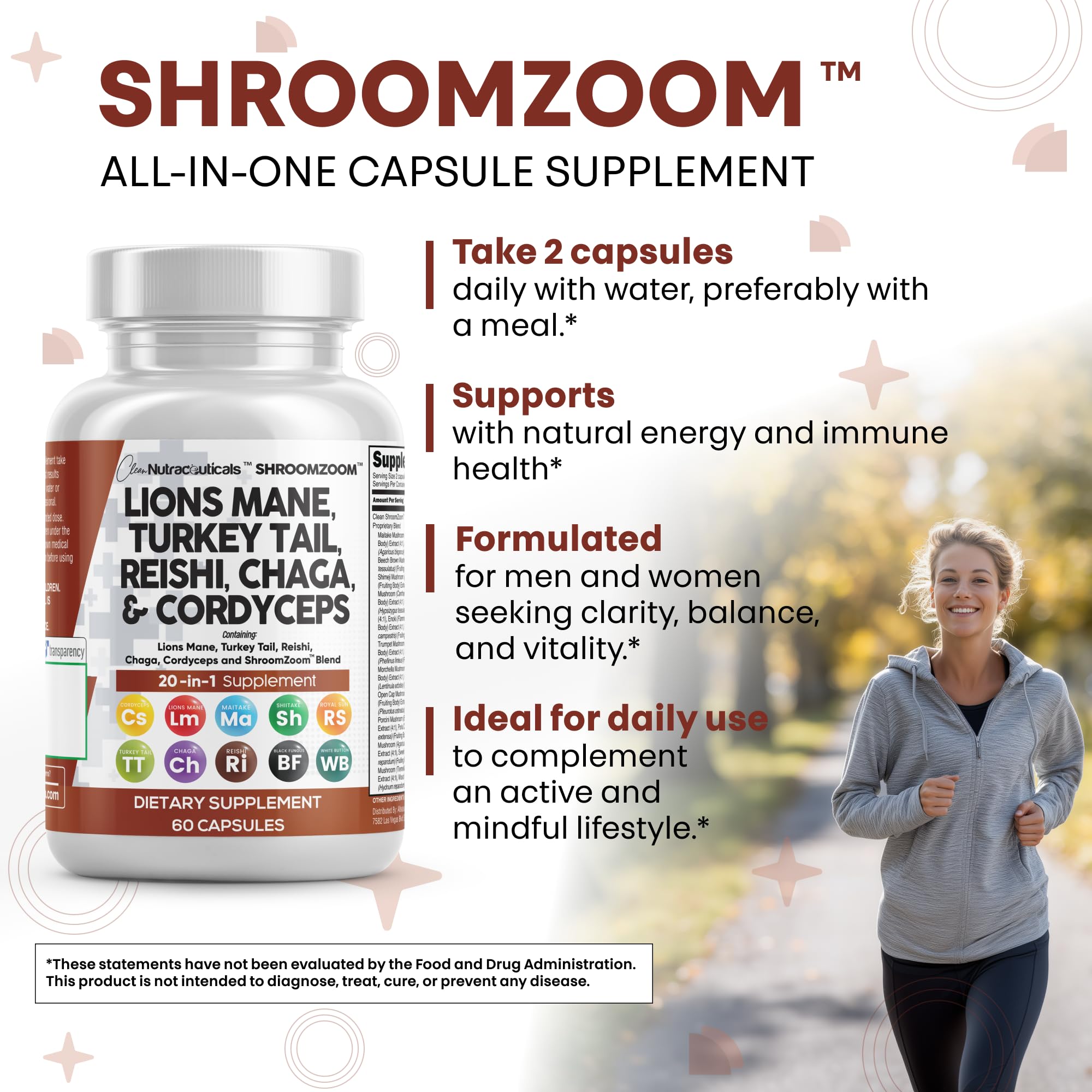 Clean Nutraceuticals cordyceps extract capsules close-up for energy and endurance.