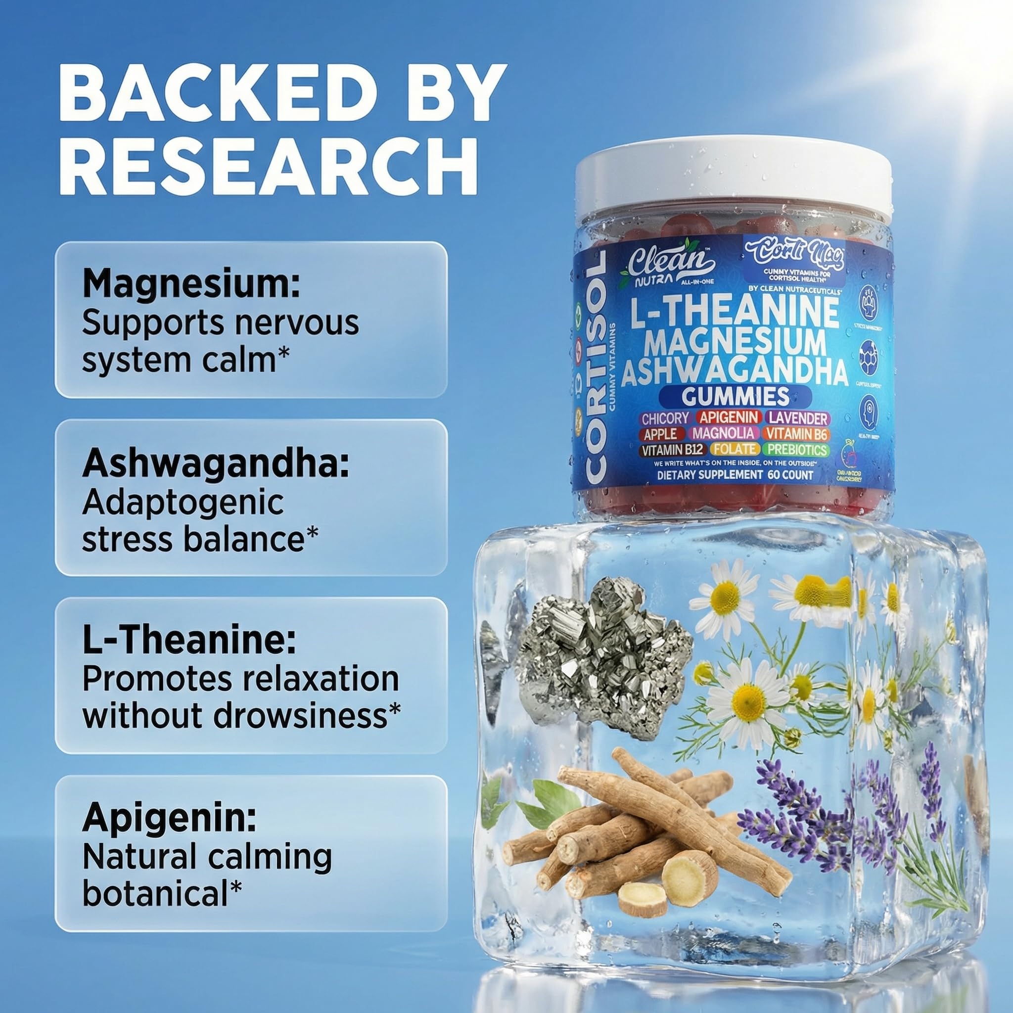 Clean Nutraceuticals Corti-Mag Prebiotic Gummies bottle with gut-brain blend
