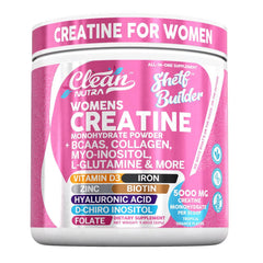 Clean Nutraceuticals creatine women bottle with serving scoop for post-workout endurance support.