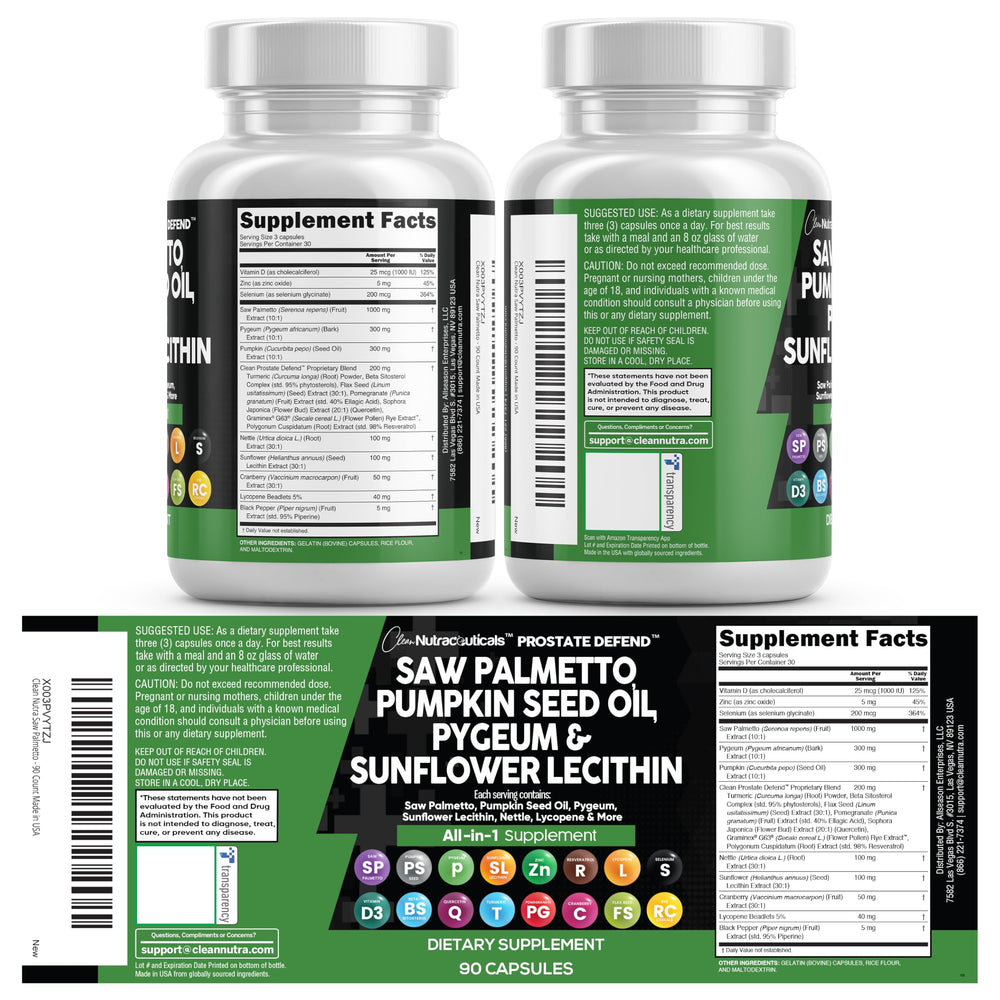 Packaging of Clean Nutraceuticals Prostate Defend for easy 3‑capsule serving
