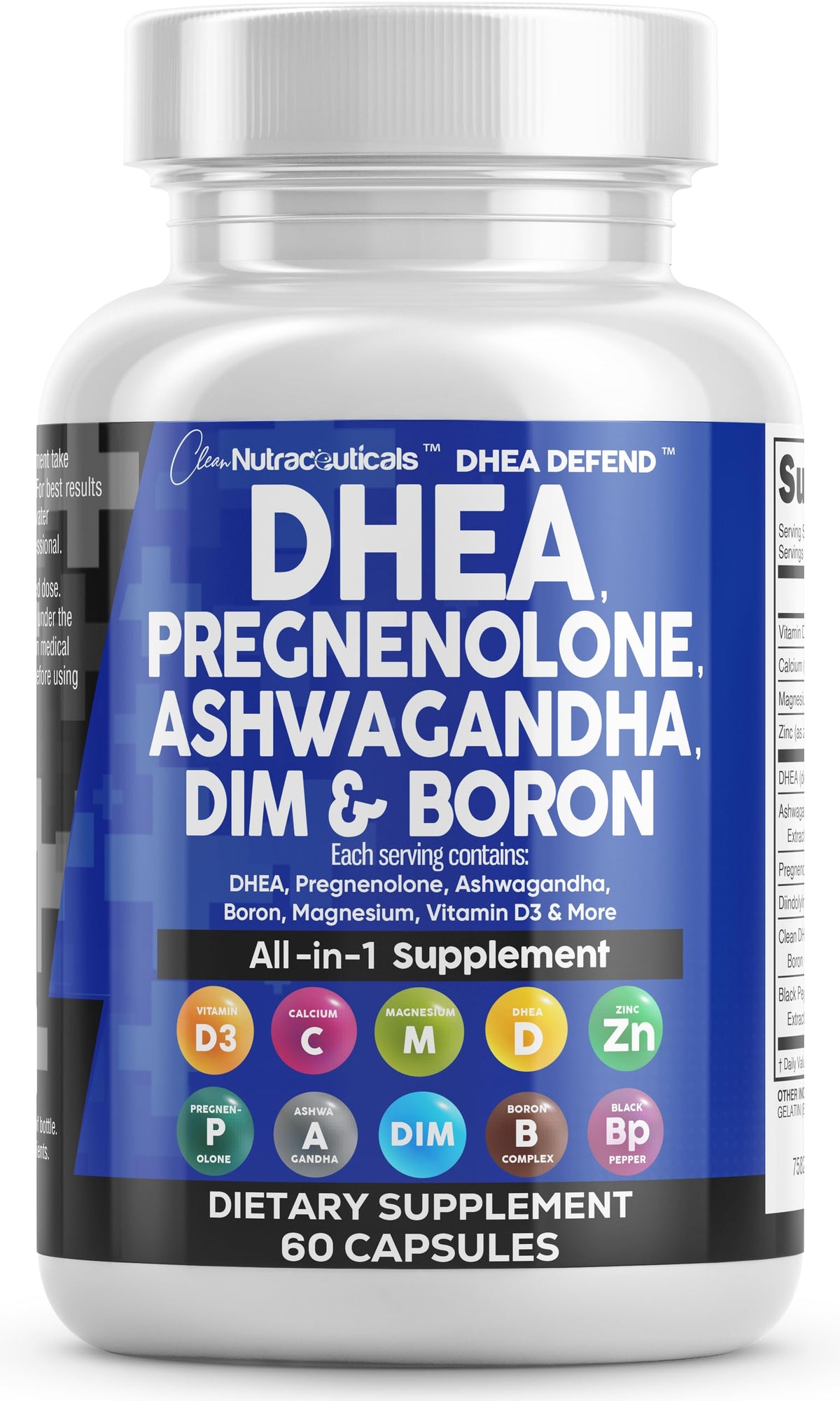 Clean Nutraceuticals DHEA 200mg complex bottle-front for balanced energy and daily wellness