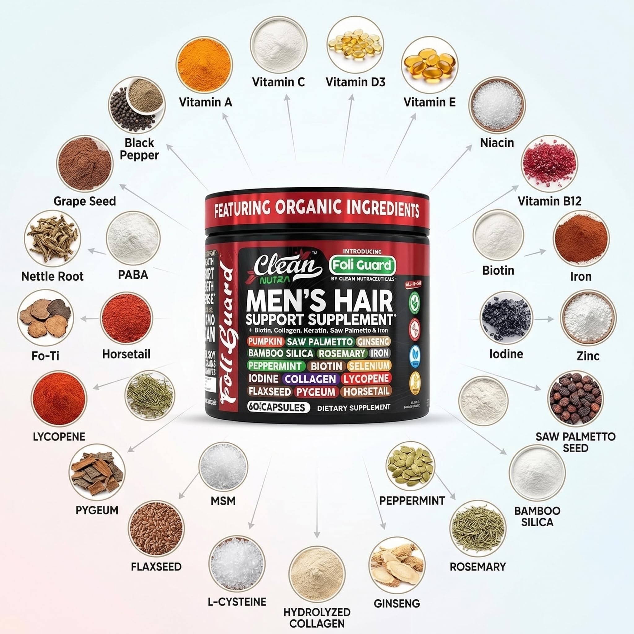 Clean Nutraceuticals Foli Guard capsules in hand, convenient daily hair health support.