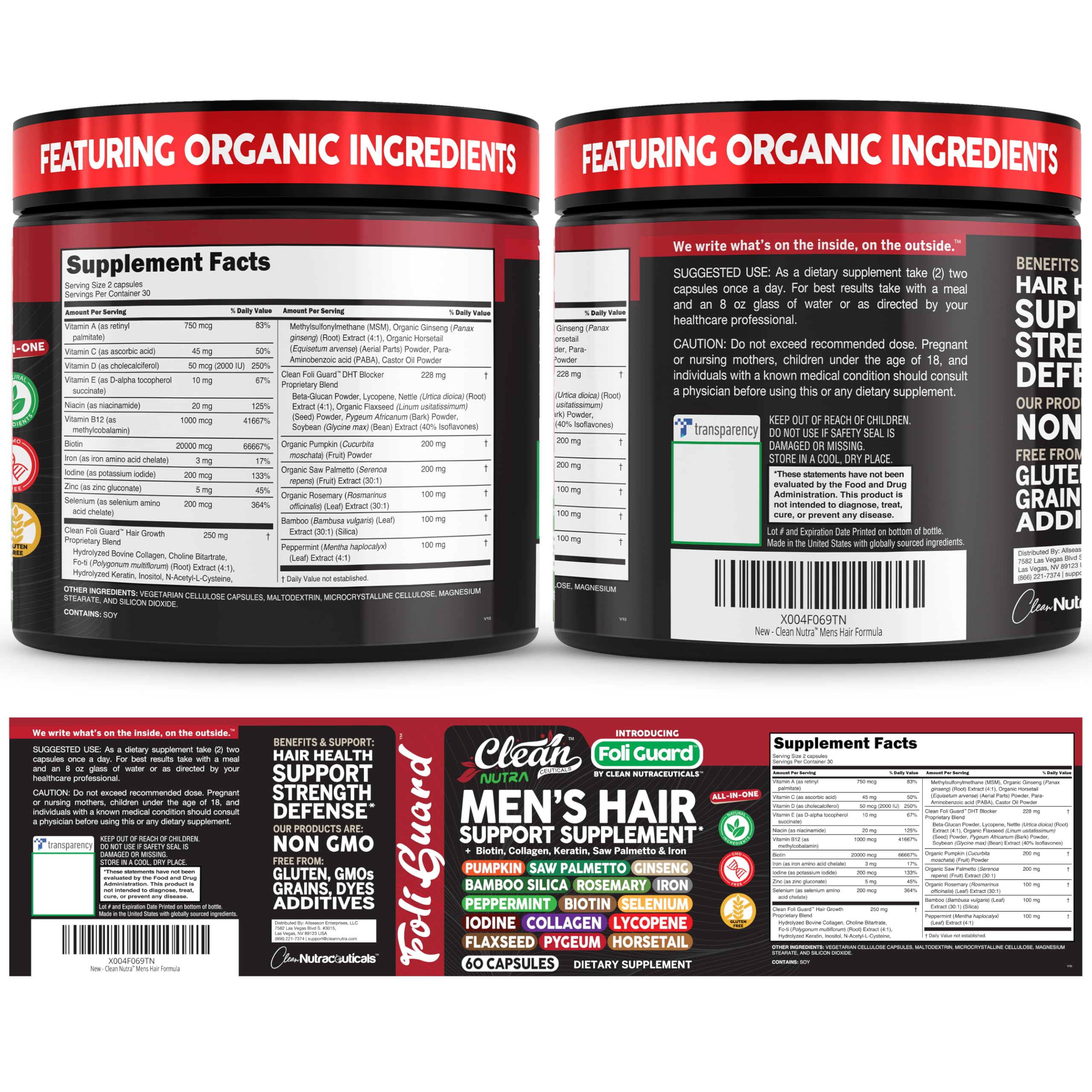 Clean Nutraceuticals Foli Guard natural packaging scene, plant-based formula for hair care.