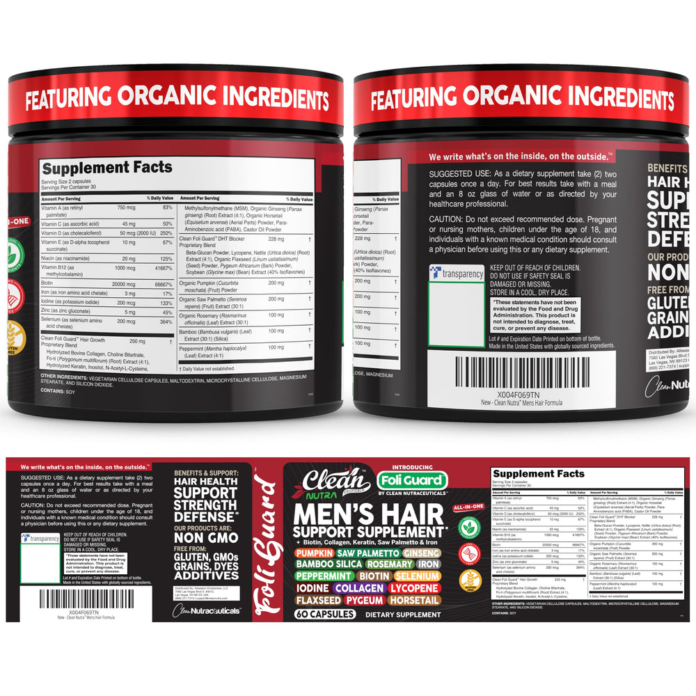 Clean Nutraceuticals Foli Guard natural packaging scene, plant-based formula for hair care.