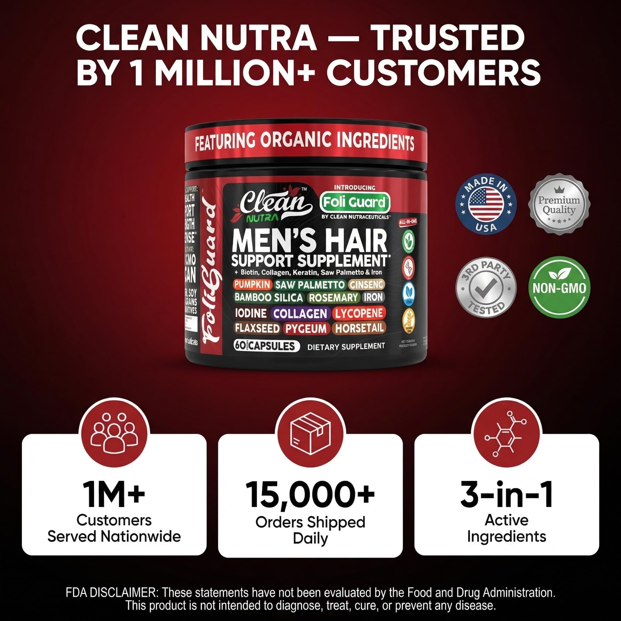 Clean Nutraceuticals Foli Guard ingredient highlights, including rosemary and peppermint for scalp nourishment.