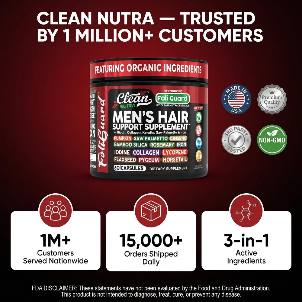 Clean Nutraceuticals Foli Guard ingredient highlights, including rosemary and peppermint for scalp nourishment.