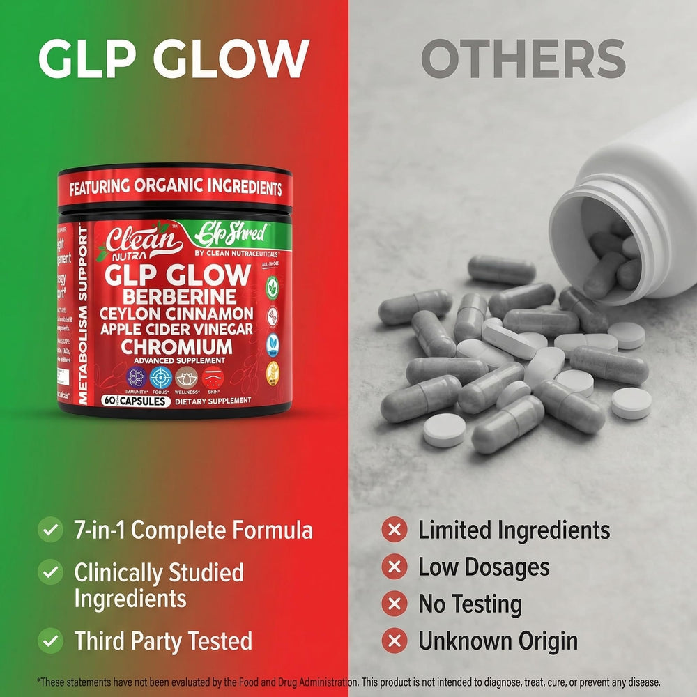 GLP Shred vegan capsule bottle shown in a busy lifestyle setup for daily wellness