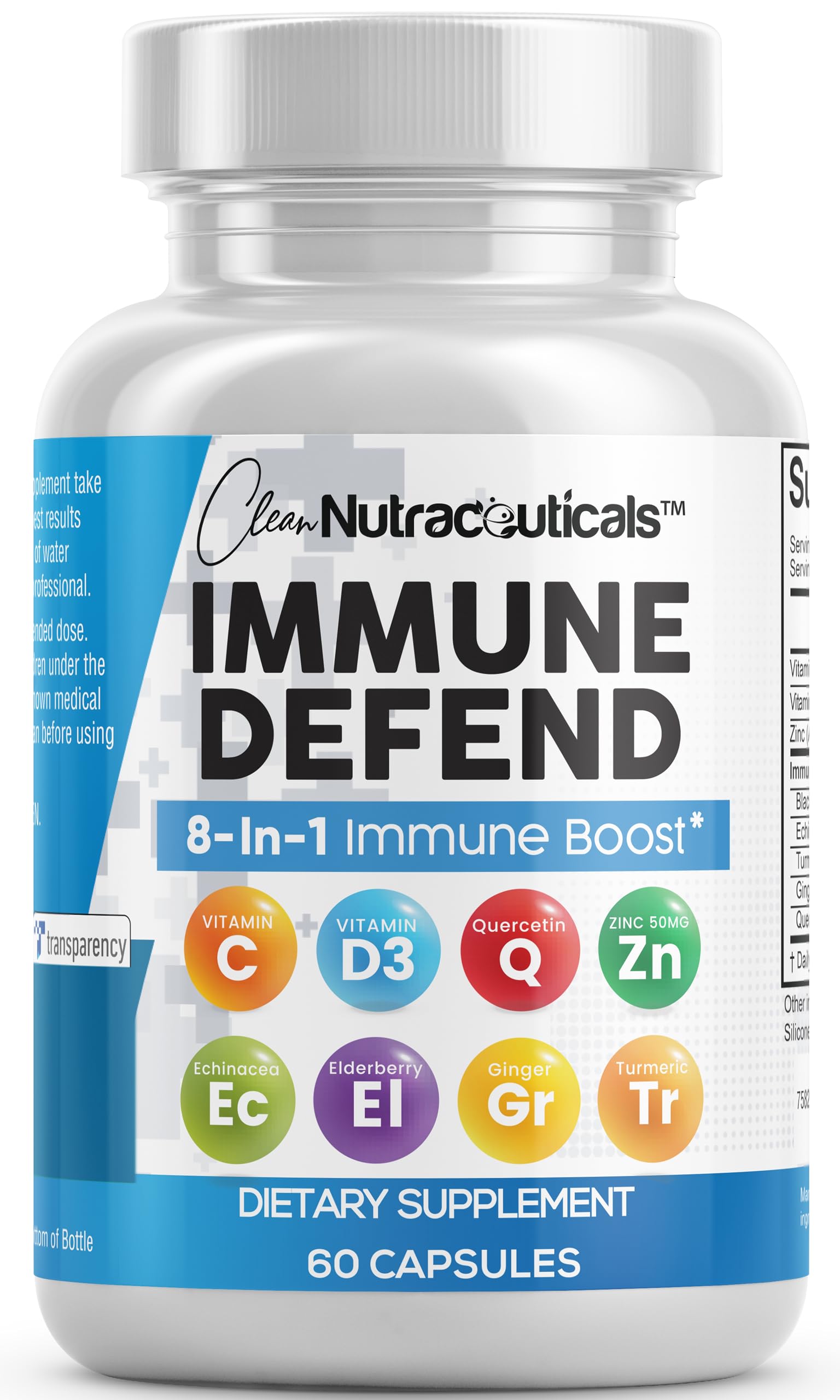 Clean Nutraceuticals immune defense bottle front showing robust 8-in-1 formula for everyday support