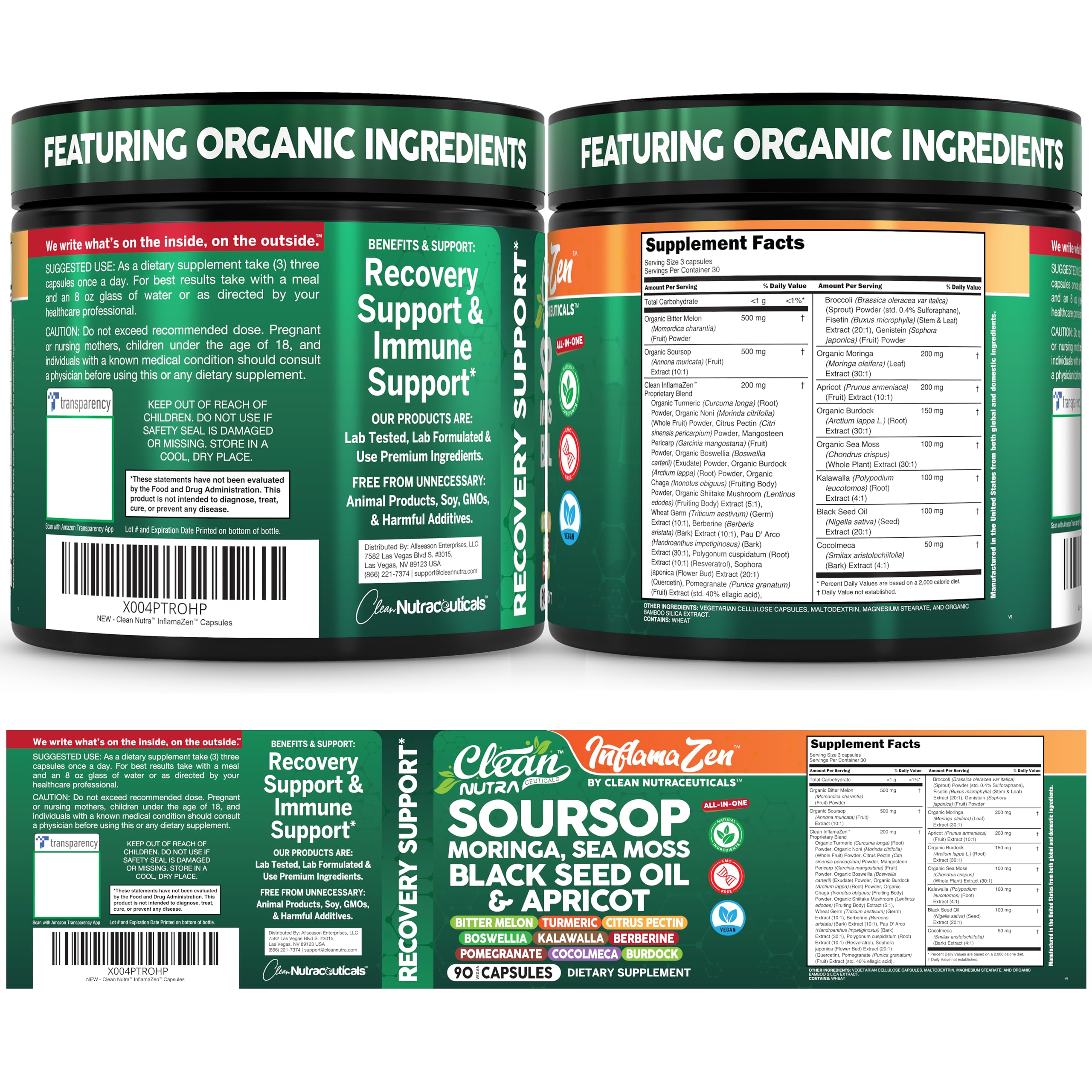 Clean Nutraceuticals immune-support blend bottle highlights comprehensive plant-based nutrition.