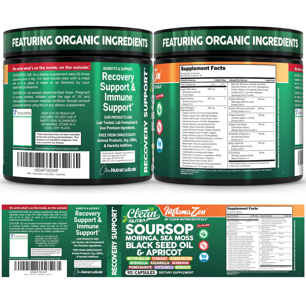 Clean Nutraceuticals immune-support blend bottle highlights comprehensive plant-based nutrition.