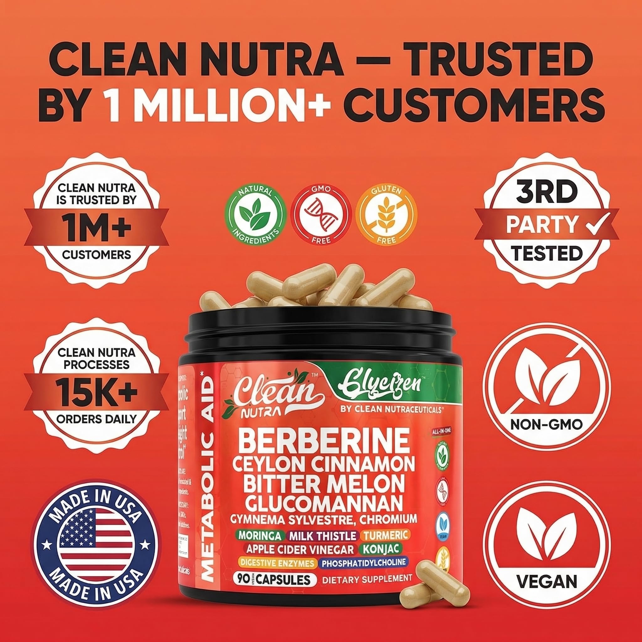 Ingredient list close-up showing vegan capsule formula from Clean Nutraceuticals.