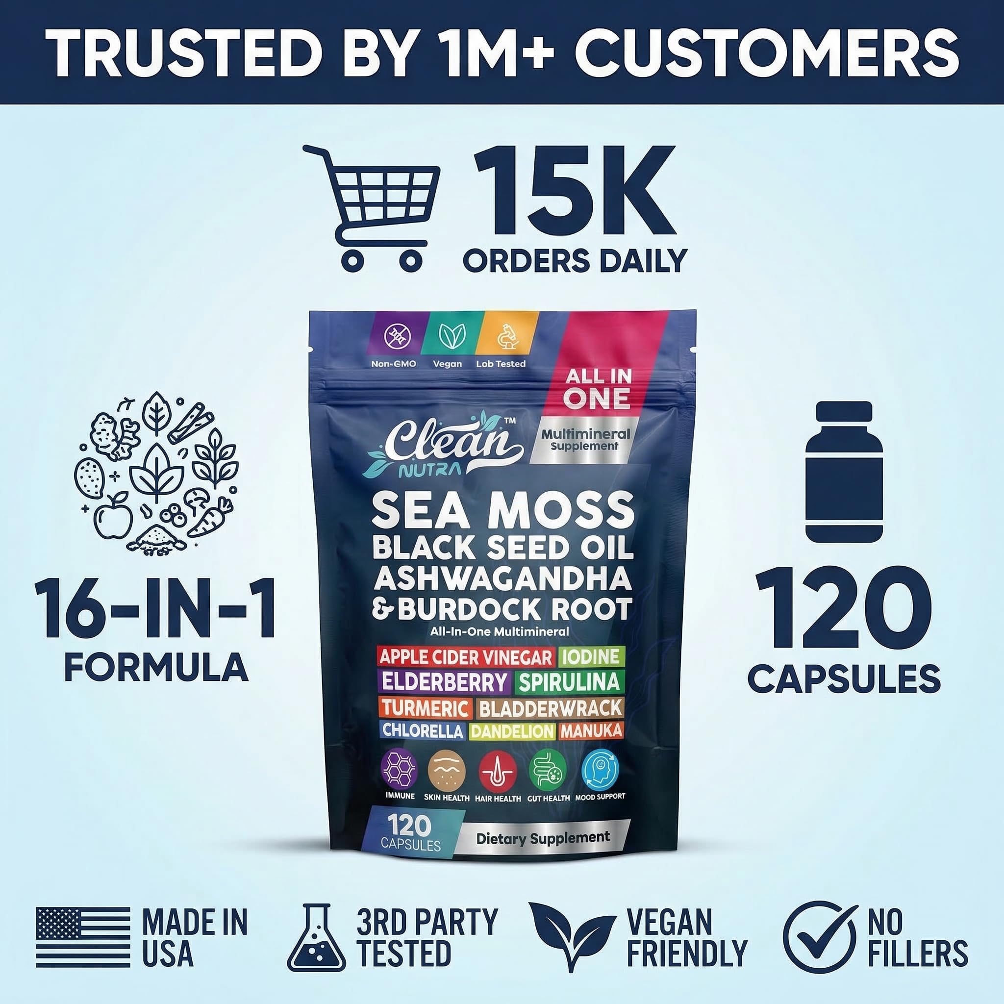 Clean Nutraceuticals Irish sea moss powder in a single bottle