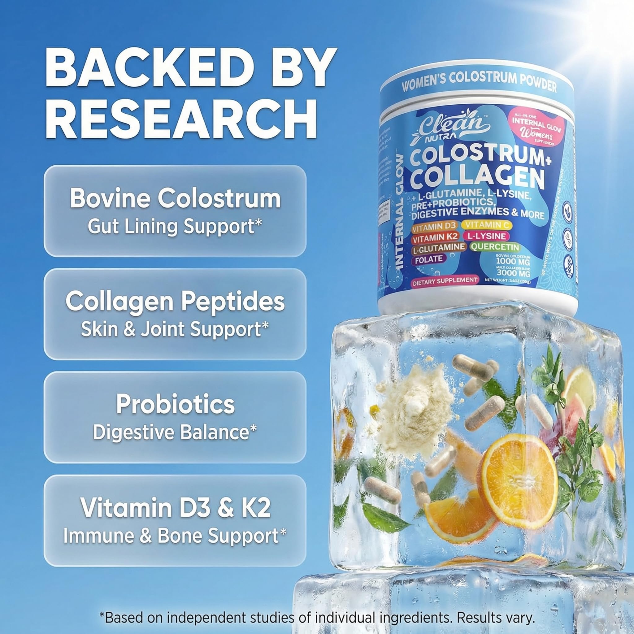 Clean Nutraceuticals L-glutamine powder scoop—supports digestive comfort.