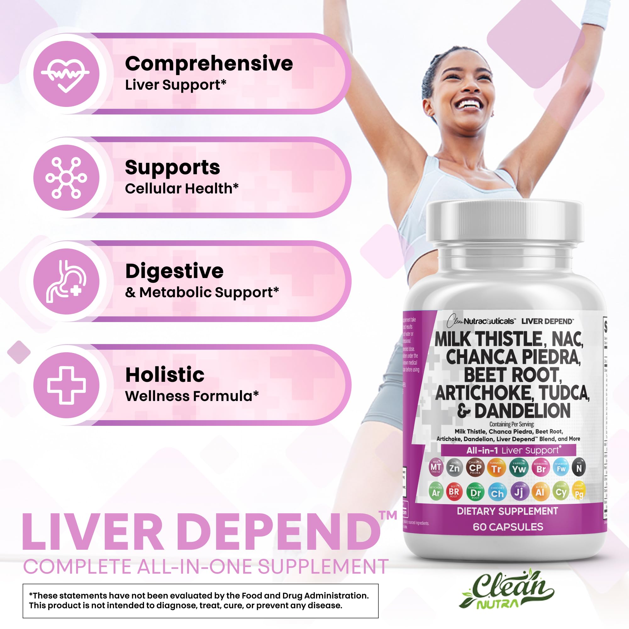 Clean Nutraceuticals Liver Defend packaging side view for easy storage.