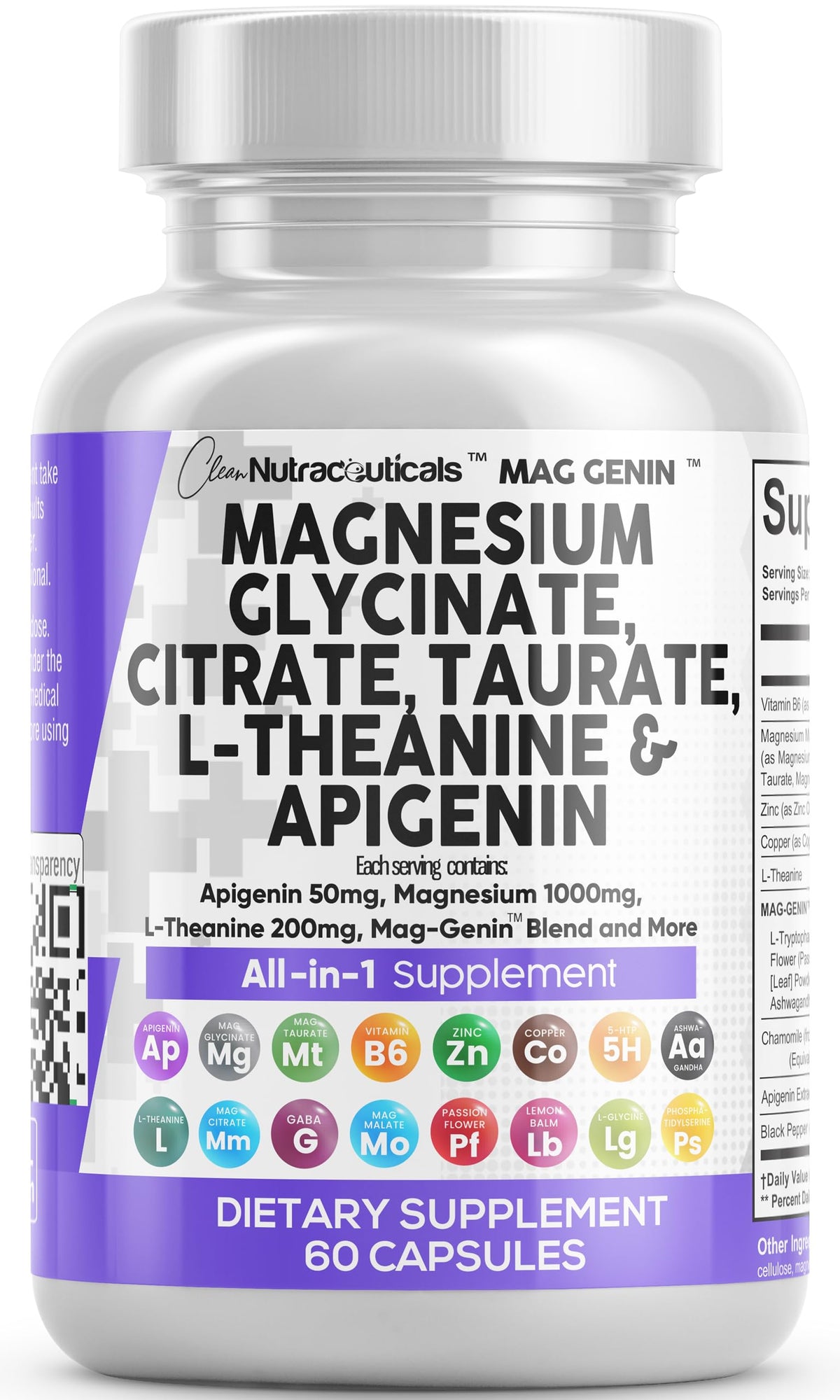 Clean Nutraceuticals Mag Genin bottle showing a comprehensive magnesium complex for daily wellness