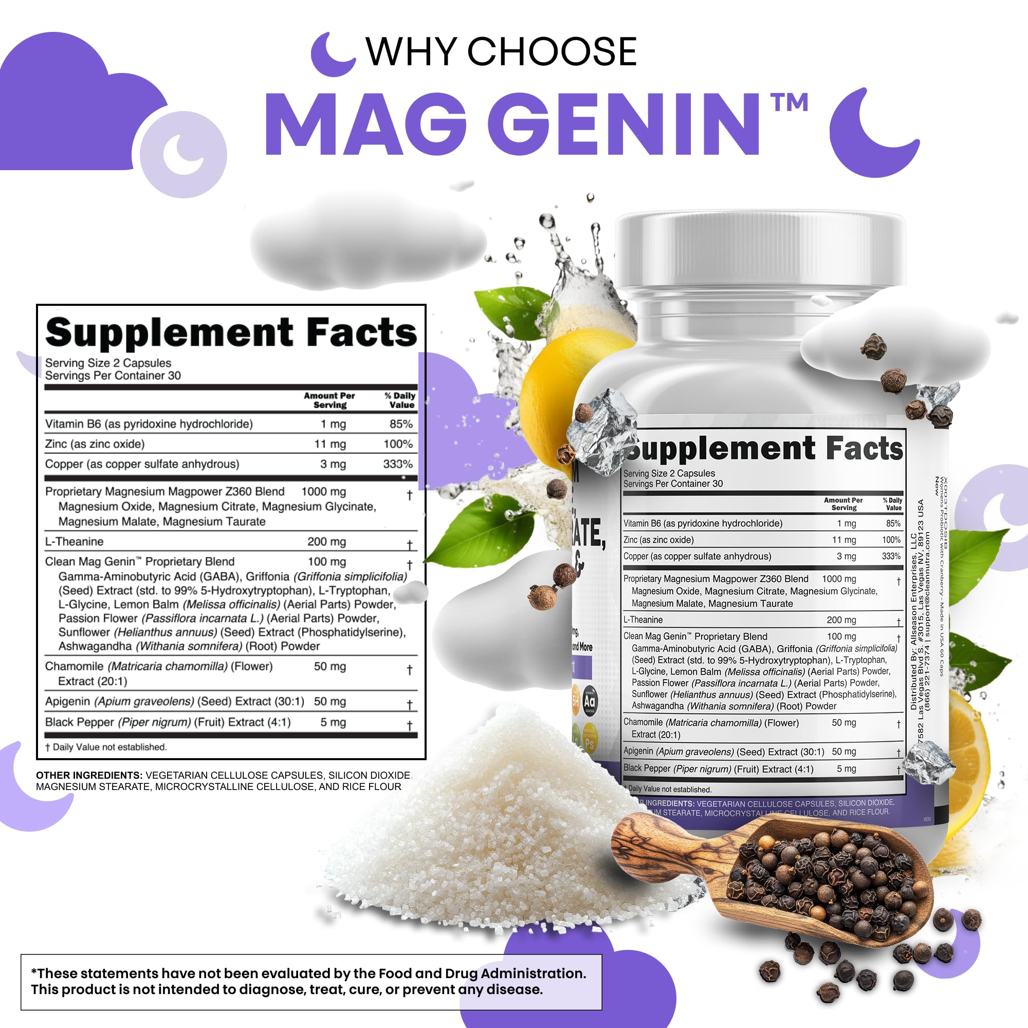 Clean Nutraceuticals Mag Genin citrate taurate blend emphasizing mineral absorption balance