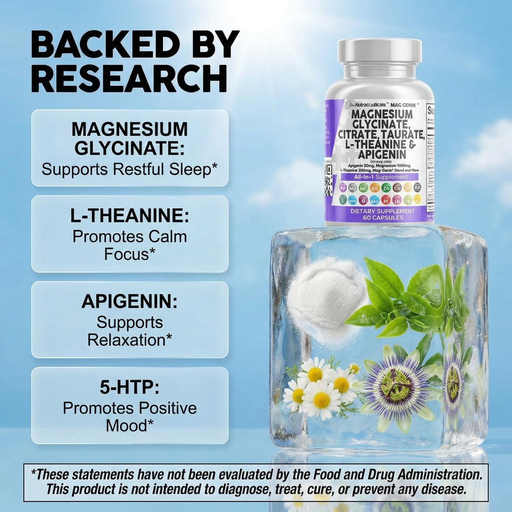 Clean Nutraceuticals Mag Genin with Theanine 200mg for a calming evening routine