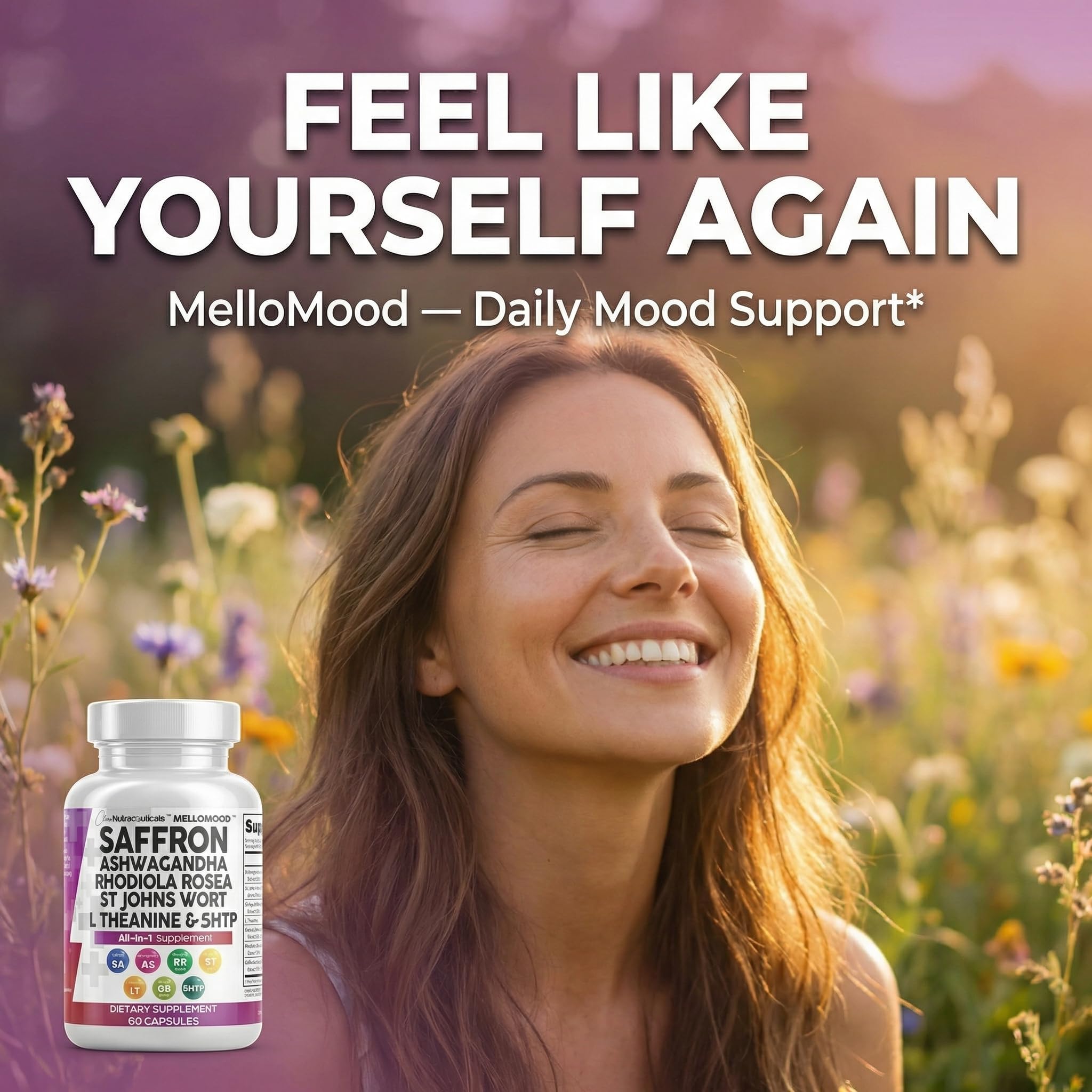 Retail packshot of Mellomood saffron mood support supplement