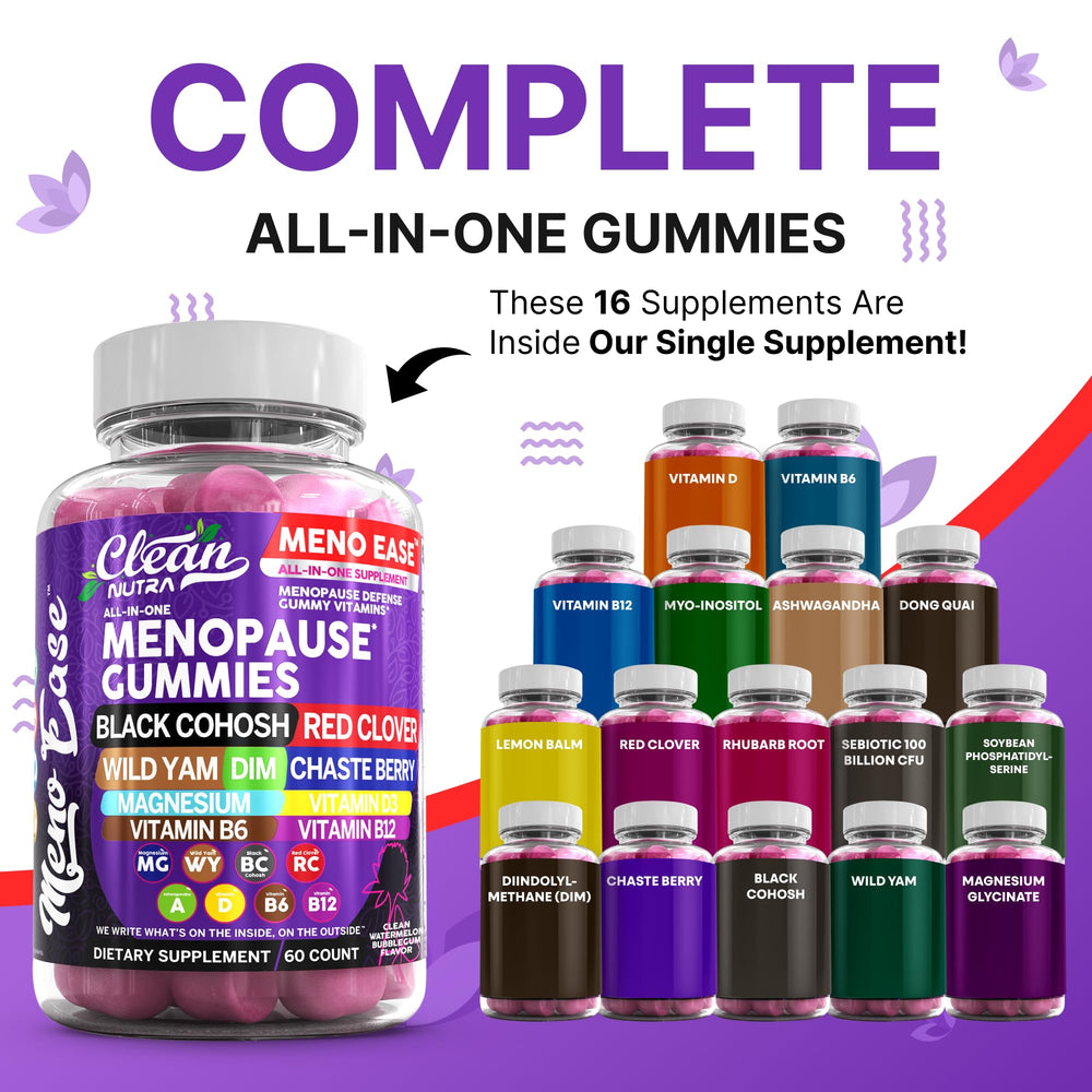 Clean Nutraceuticals Meno Ease Gummies with bergamot for a fresh mood lift.