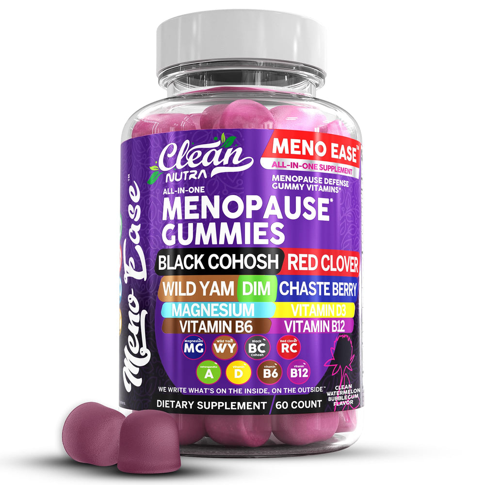 Clean Nutraceuticals Meno Ease Gummies with wild yam for daily wellness and balance.