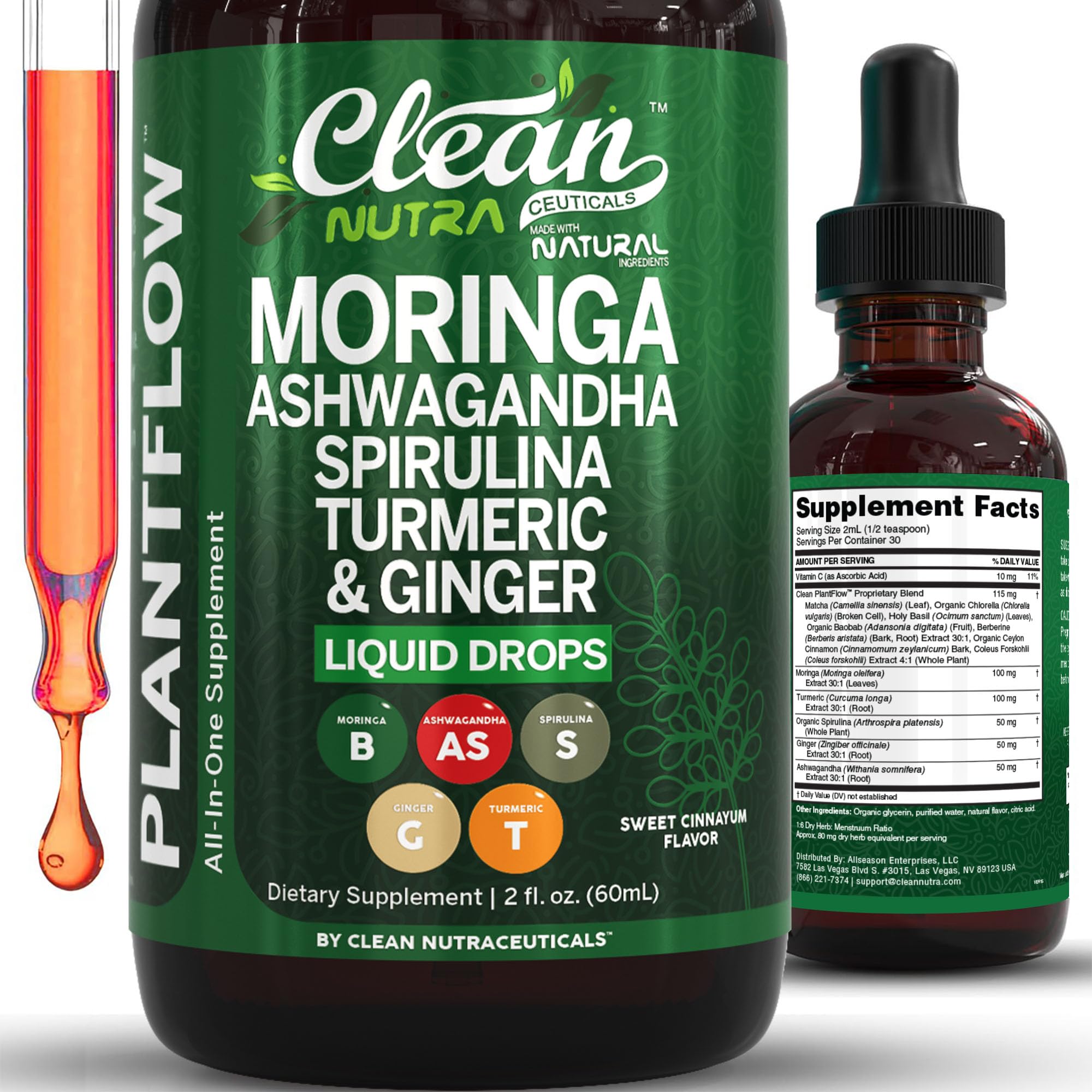 Clean Nutraceuticals Moringa Drops bottle on shelf for daily vitality.