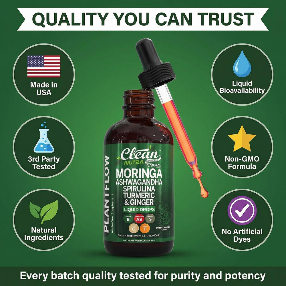 Clean Nutraceuticals Moringa Drops packaging shot with minimalist design.
