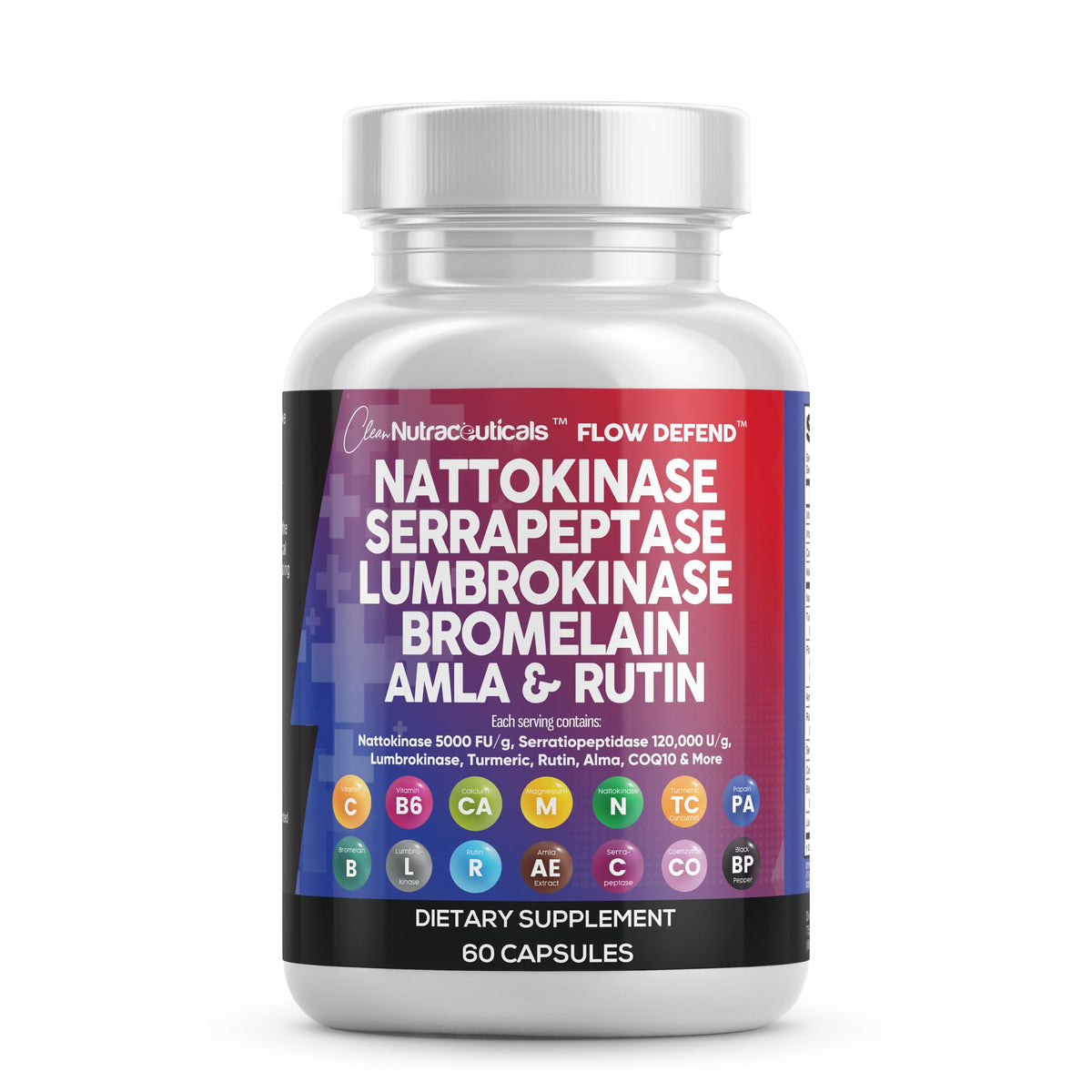 Clean Nutraceuticals nattokinase bottle highlights the enzyme blend for daily wellness.