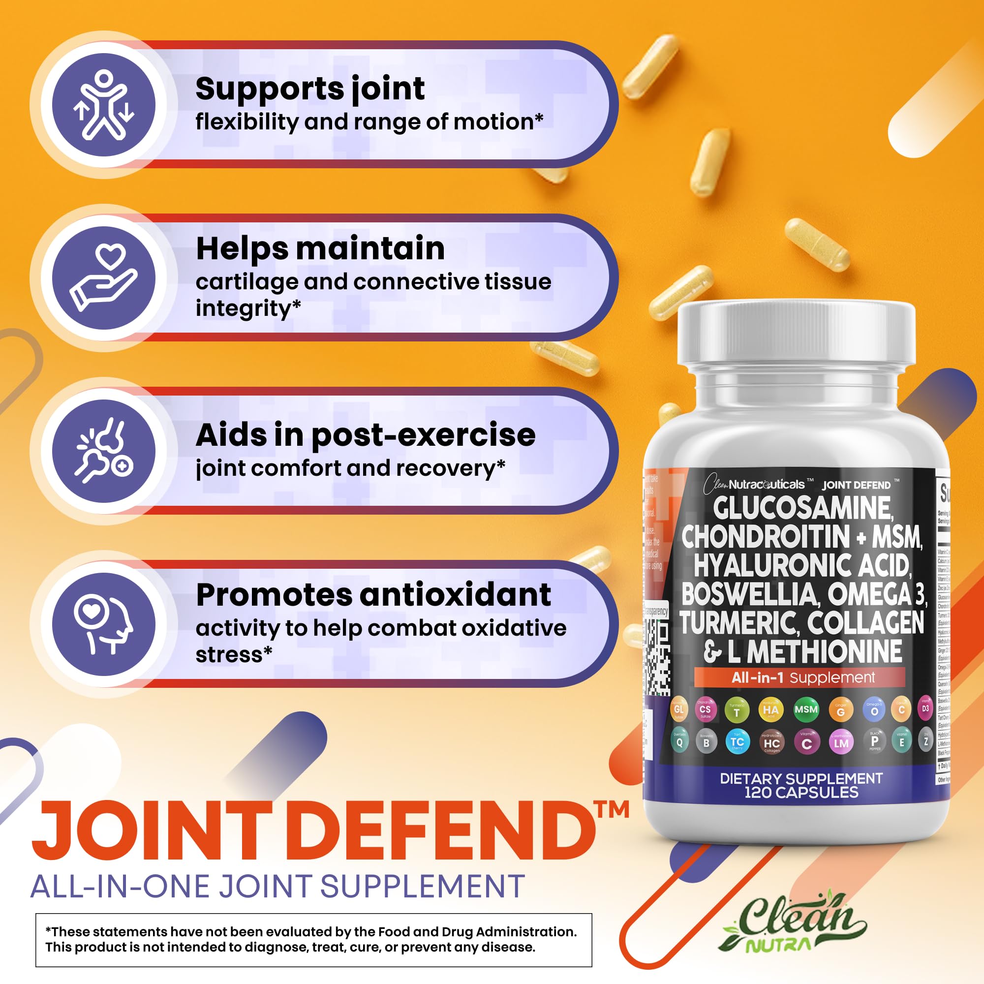Omega-3 bottle with capsules suggesting joint and overall wellness
