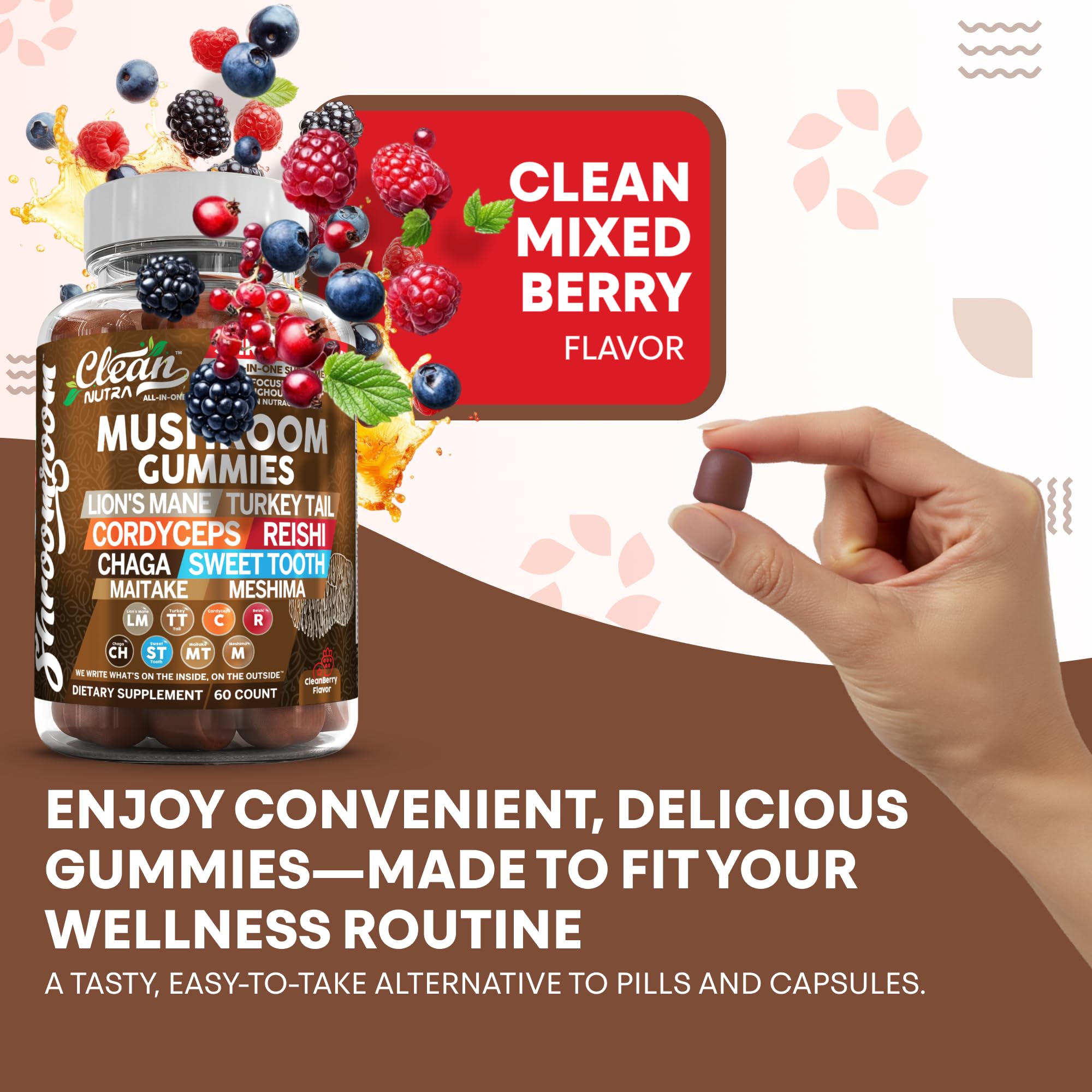 Clean Nutraceuticals Oyster Mushroom gummies for cellular health and overall wellness.