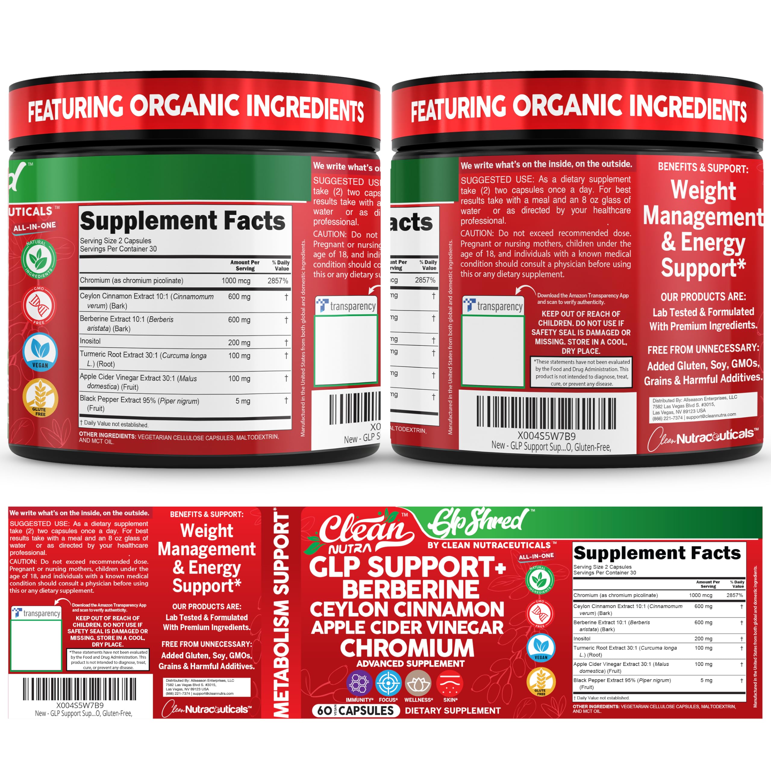 Clean Nutraceuticals packaging and label showcasing clean nutrition